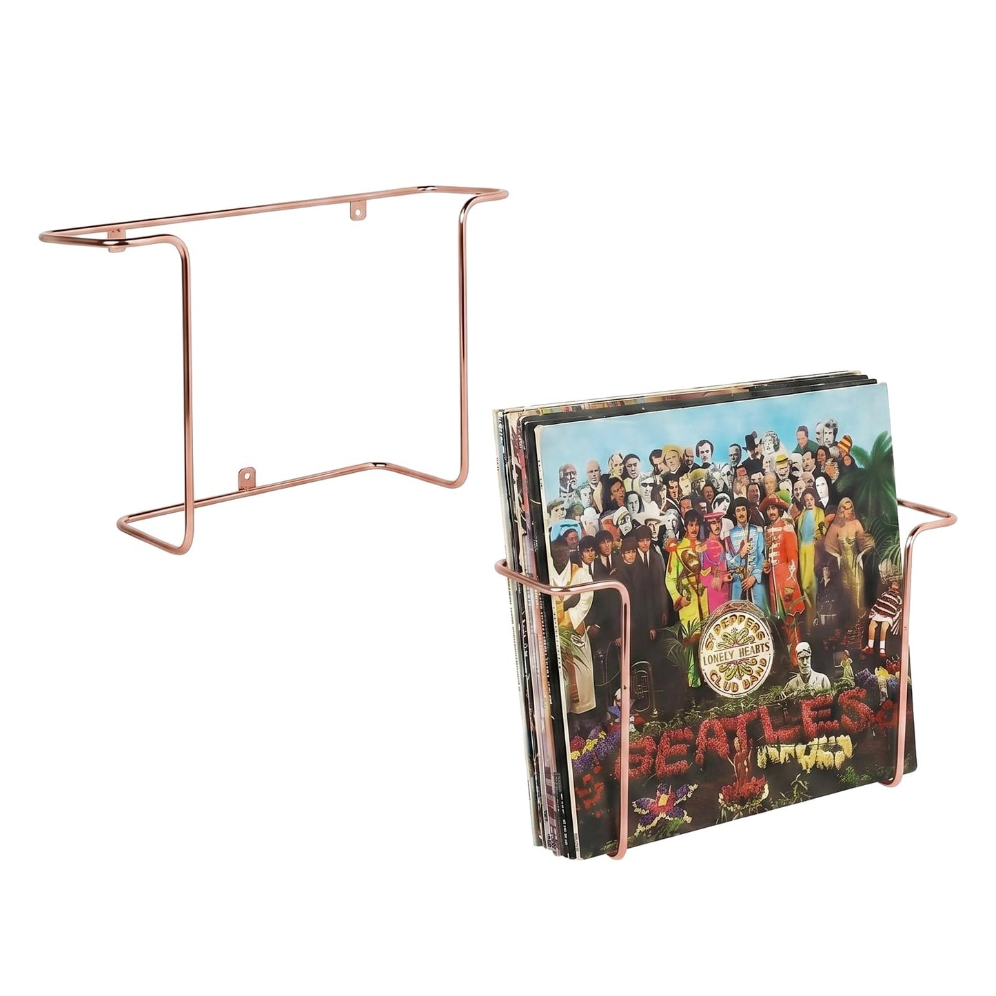 MyGift Modern Metal Wire Wall Mounted Vinyl Records Storage Racks, Hanging LP Record Holders, Floating Album Cover Display Shelves, Set of 2 (Modern Copper-2 Pcs)