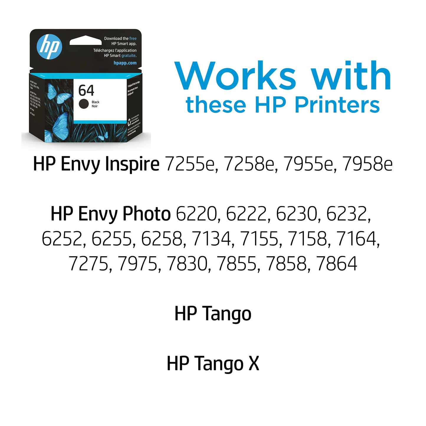 Original HP 64 Black Ink Cartridge | Works with HP ENVY Photo 6200, 7100, 7800 Series | Eligible for Instant Ink | N9J90AN