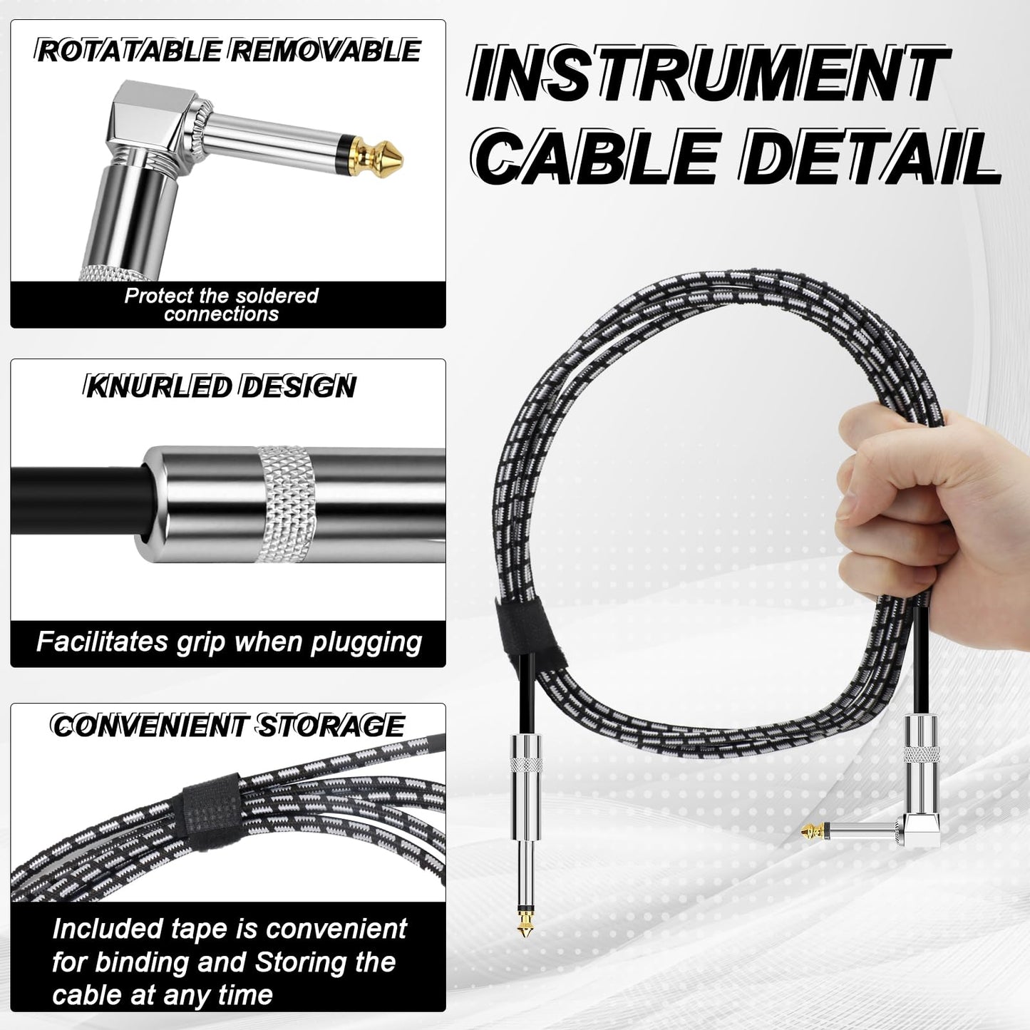 8 Pack 10Ft Guitar Cables, Instrument Cable Bass Wires, 1/4 inch Copper Wire TS Cables for Electric Guitar, Bass, Keyboard, Amp (Multicolor)