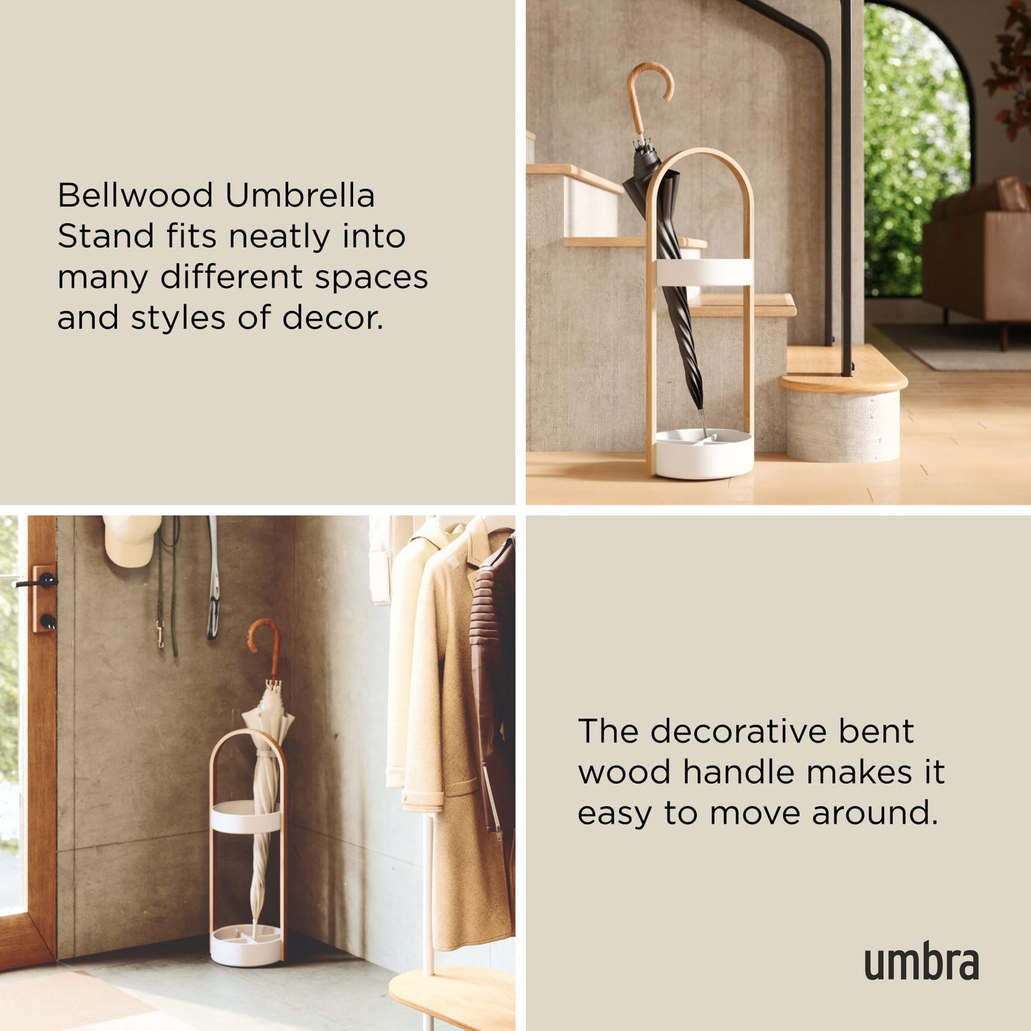 Umbra Bellwood Umbrella Stand, Space-Saving Umbrella Stand, Great for The Front Door/Entryway, White Natural