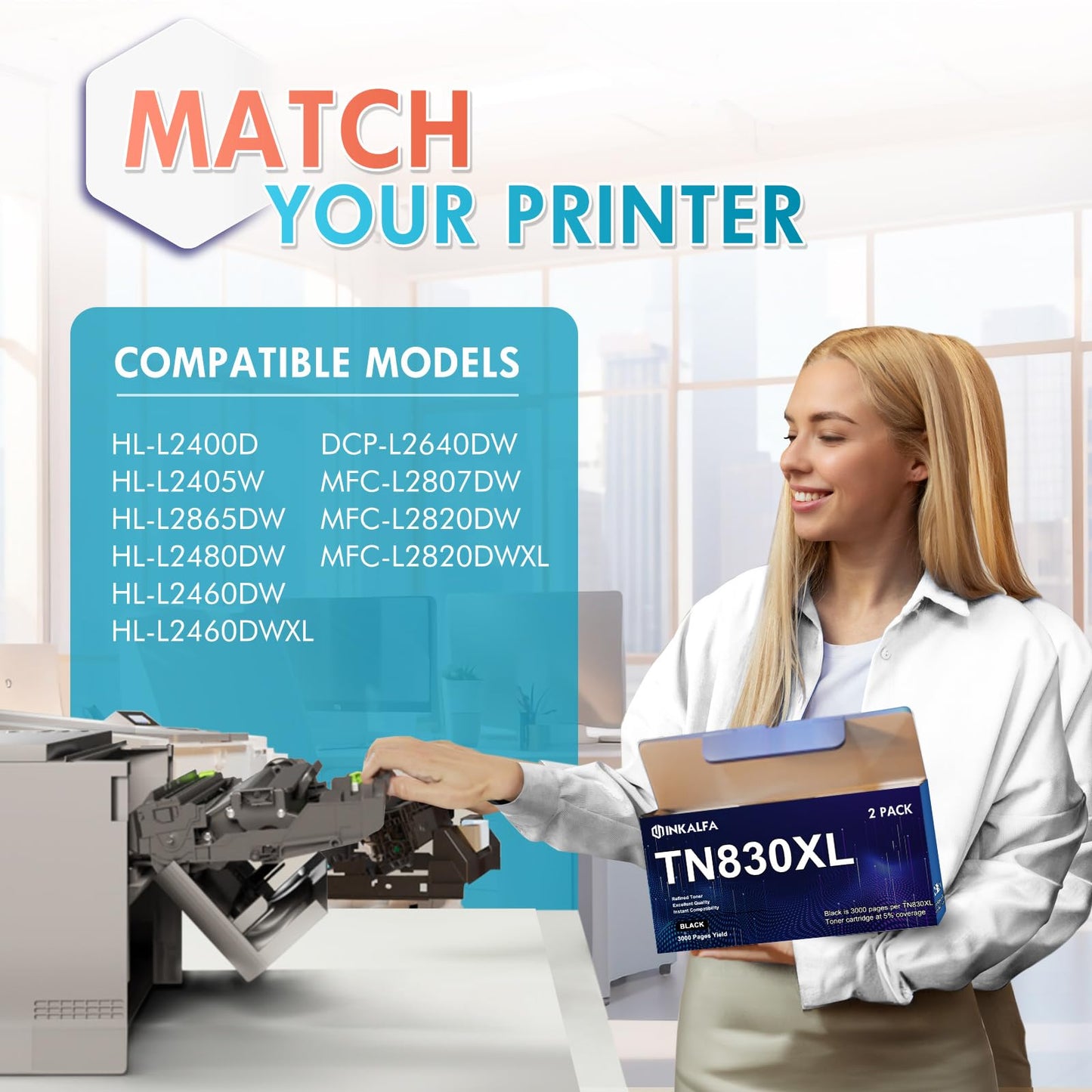 TN830XL TN830 High Yield Toner Cartridge Compatible Replacement for Brother TN830 XL TN-830XL for Brother HL-L2400D HL-L2405W HL-L2480DW DCP-L2640DW HL-L2460DW MFC-L2820DW Printer (2-Black)