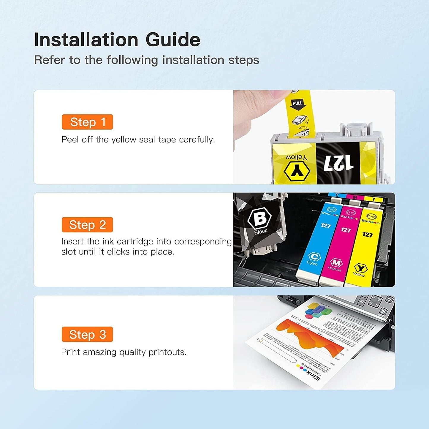 10 Pack 127 Ink Cartridge Replacement Remanufactured for Epson 127 T127 to use with NX530 625 WF-3520 WF-3530 WF-3540 WF-7010 WF-7510 7520 545 645 (4 Large Black, 2 Cyan, 2 Magenta, 2 Yellow)