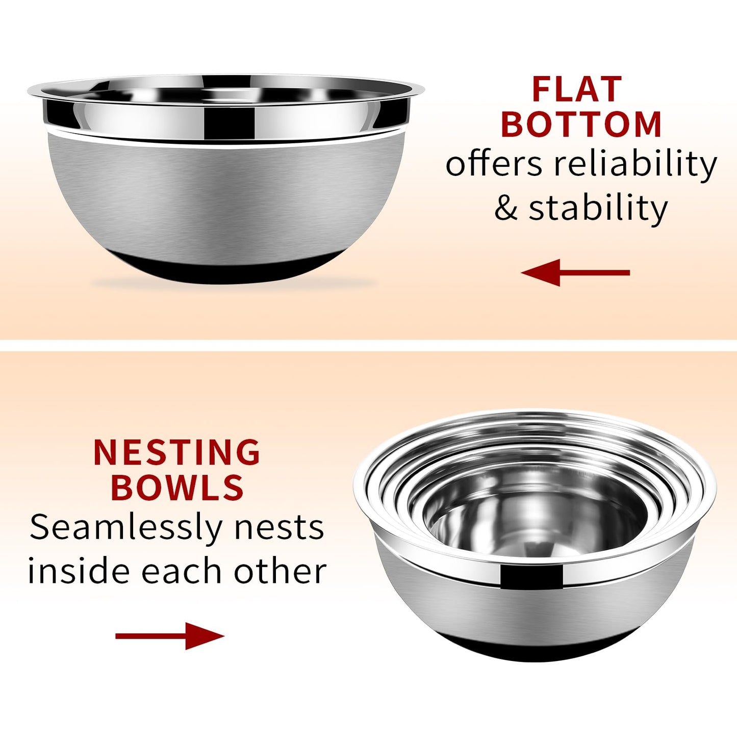 Lazycorner Mixing Bowls with Airtight Lids Set 5 Pcs Stainless Steel Bowls Set Baking Set Non-Slip Silicone Bottoms Great for Serving & Baking