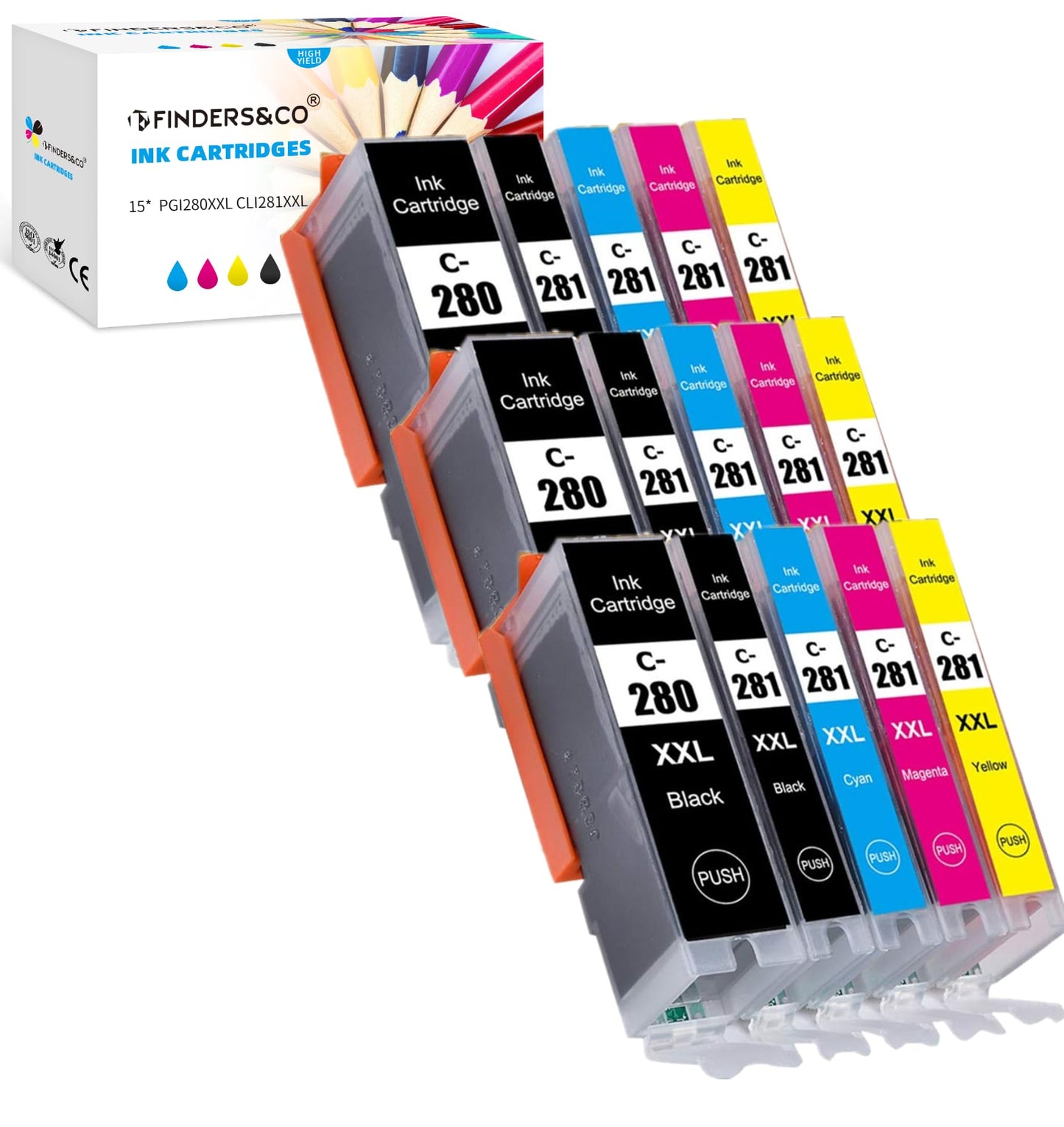 F FINDERS&CO 15 Pack PGI-280 CLI-281 XXL Ink Cartridges for Canon 280 281 Ink Work with Canon PIXMA TR8520 TR8620 TR8600 TR7520 TS9120 TS8120 TS8220 TS8320 TS6320 Printer (3SET)