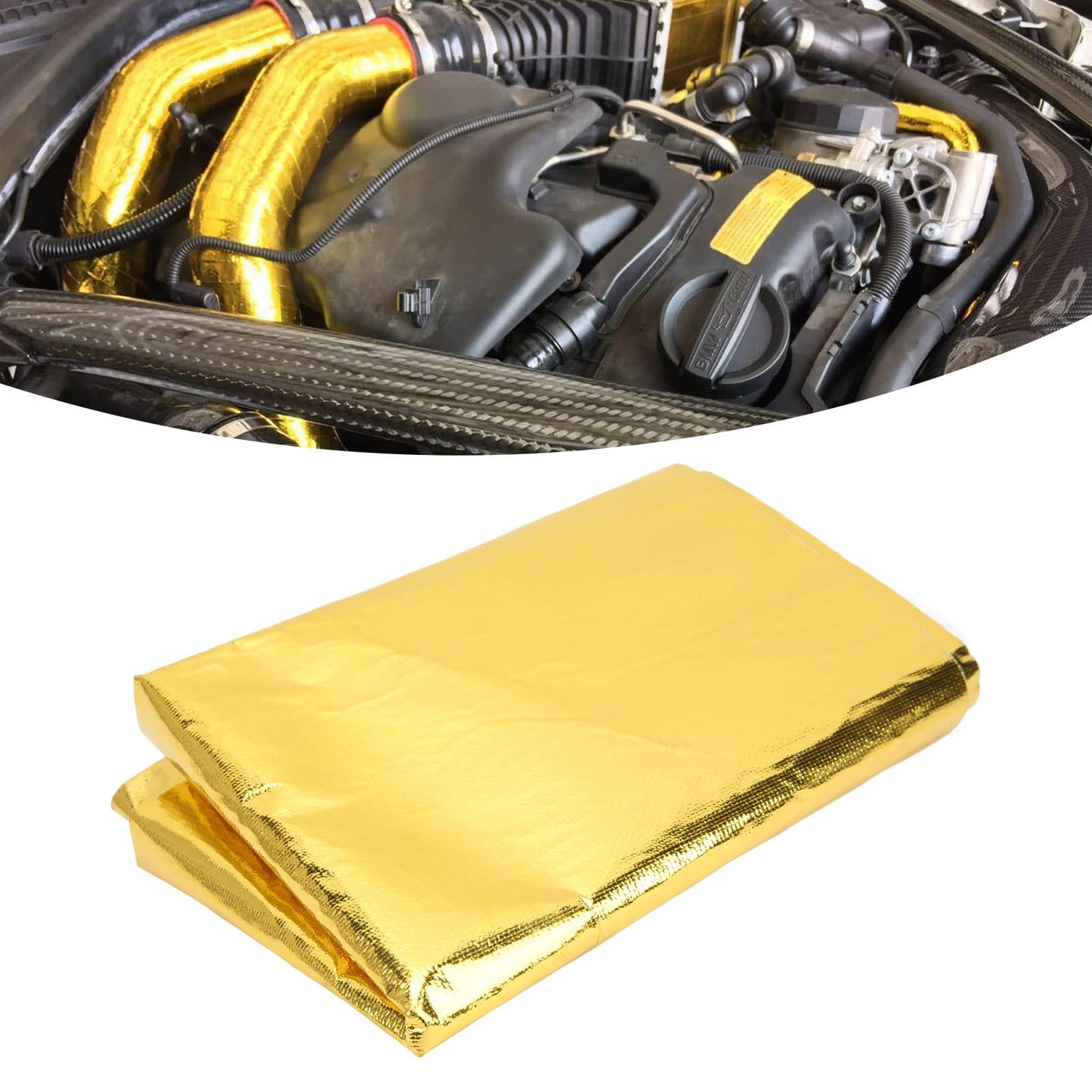Heat Shield Wrap Tape, 39 X 47in High Temperature Heat Reflective Adhesive Backed Roll, Aluminum Foil Heat Thermal Barrier Tape, Thermal Insulation Adhesive Tape for Wires, Engine (Gold)