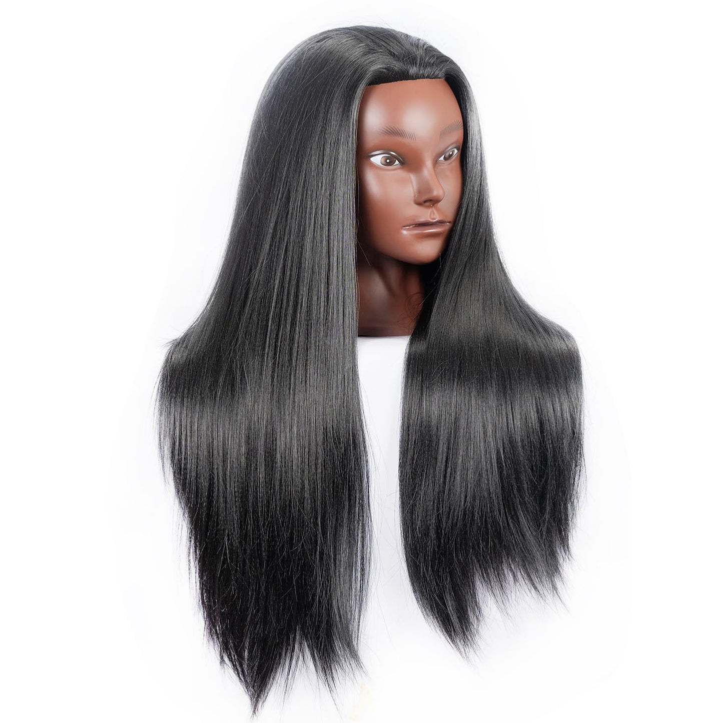 LJSMJF Mannequin Head with Hair, Doll Head for Hair Styling Training Head Manikin Practice Cosmetology Doll Head Styling Hairdressing Training Braiding Heads with Clamp Holder (black)
