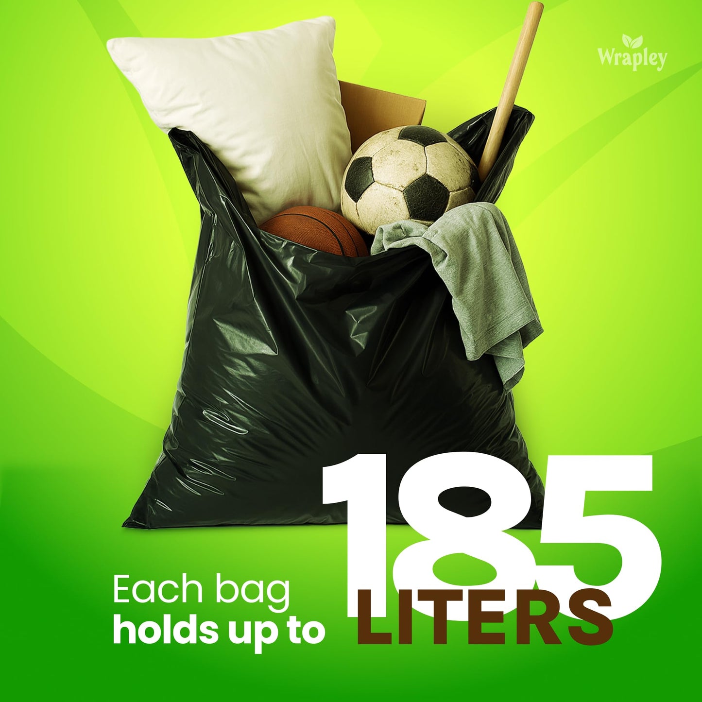 35" x 50" Extra-Strong Garbage Bags – Pack of 100 Black Trash Bags – Heavy-Duty Large Garbage Bags for Businesses and Restaurants – Thickness of 1.2 mils – 185L, 100 Units
