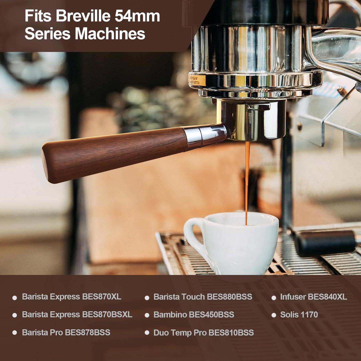 stochastic box 54 mm Bottomless Portafilter with Puck Screen, Compatible with Barista Express BES870XL, Stainless Steel Portafilter and Rosewood Handle