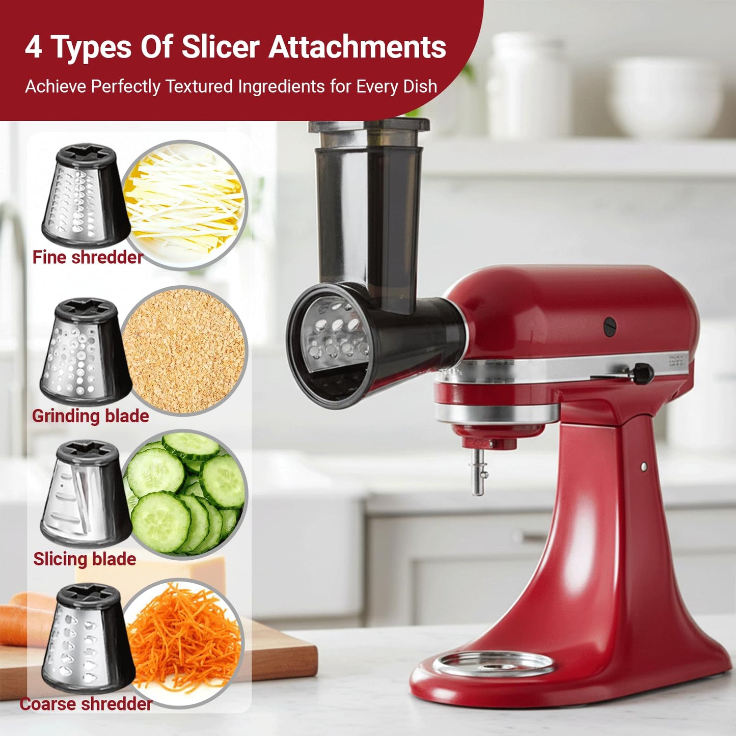 Meat Grinder & Slicer Shredder Attachments Compatible with KitchenAid Stand Mixers, 4 Blade Slicer/Shredder Set with Grinder Plates & Sausage Tubes for Mincing and Shredding