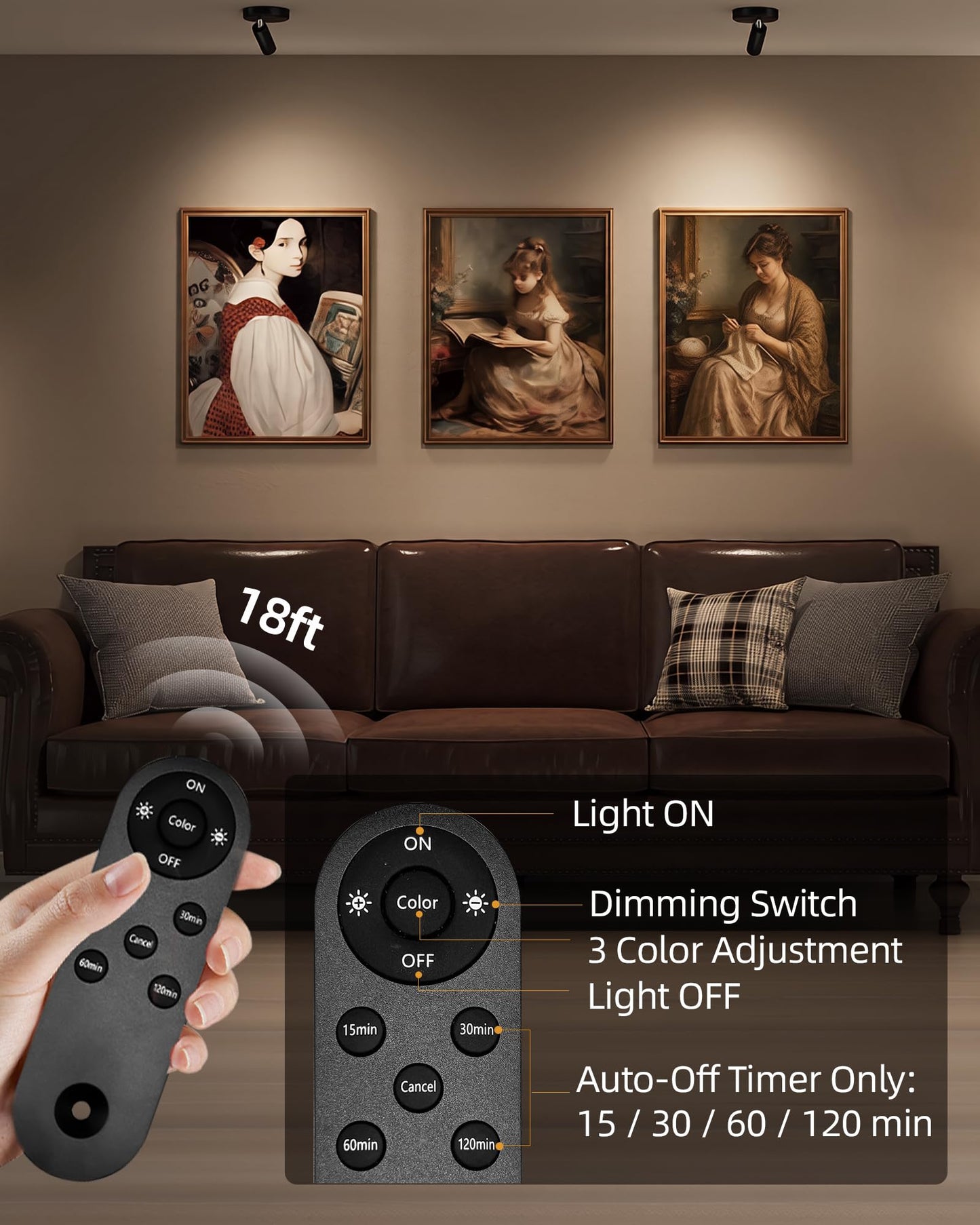 EZVALO Spotlights Indoor with Remote, 5500mAh Rechargeable Picture Lights, Wireless LED Uplighting with Timer & Dimmable, 3CCT, Mini Spot Lights for Plants, Painting, Accent Lighting (2 Pack-Black)