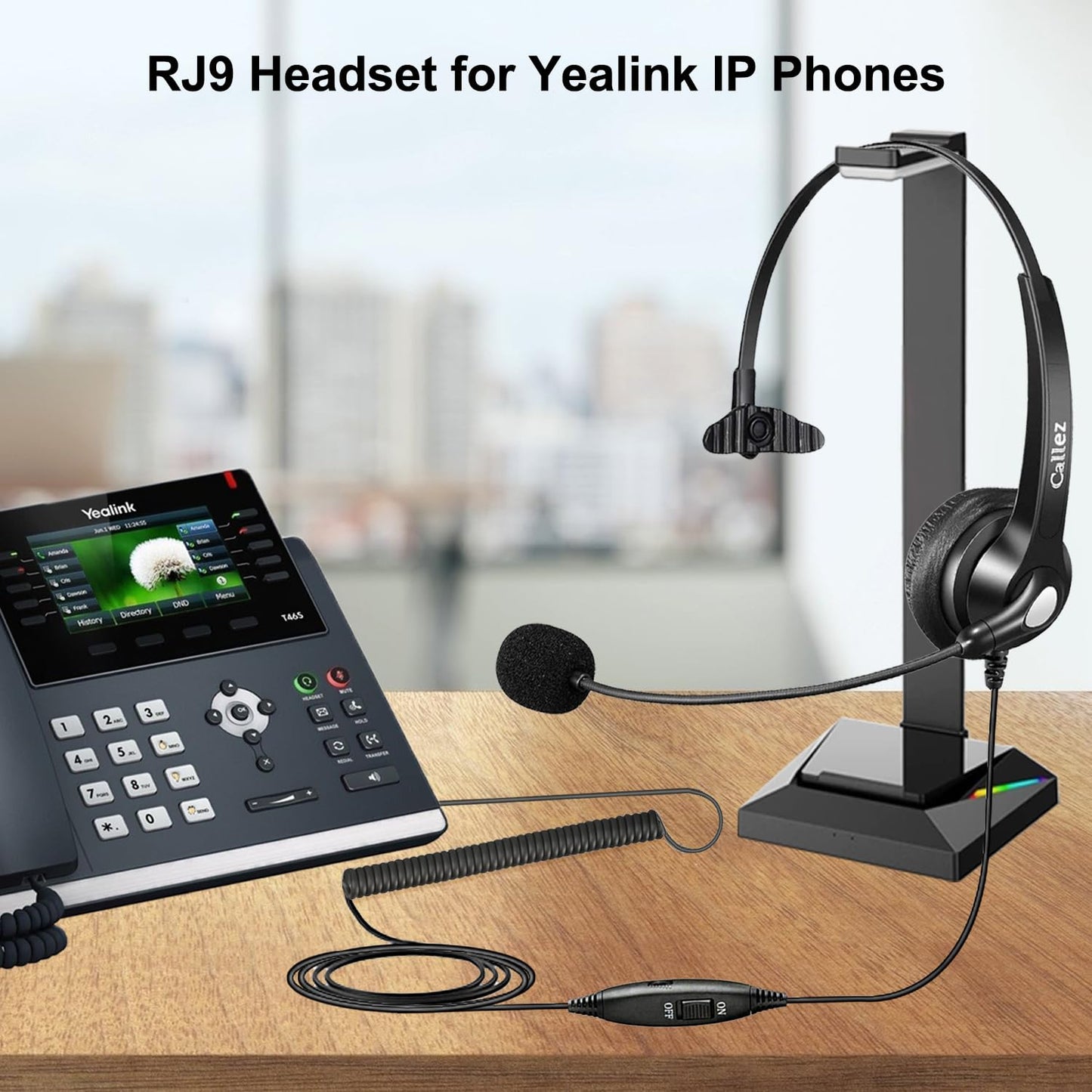 Callez Phone Headset for Yealink Office Phone with Noise Cancelling Mic, RJ9 Mono Telephone Headset Compatible with Yealink T20P T33G T46G T48G T46S T48S T53W T54W Avaya 1608 9608 J179