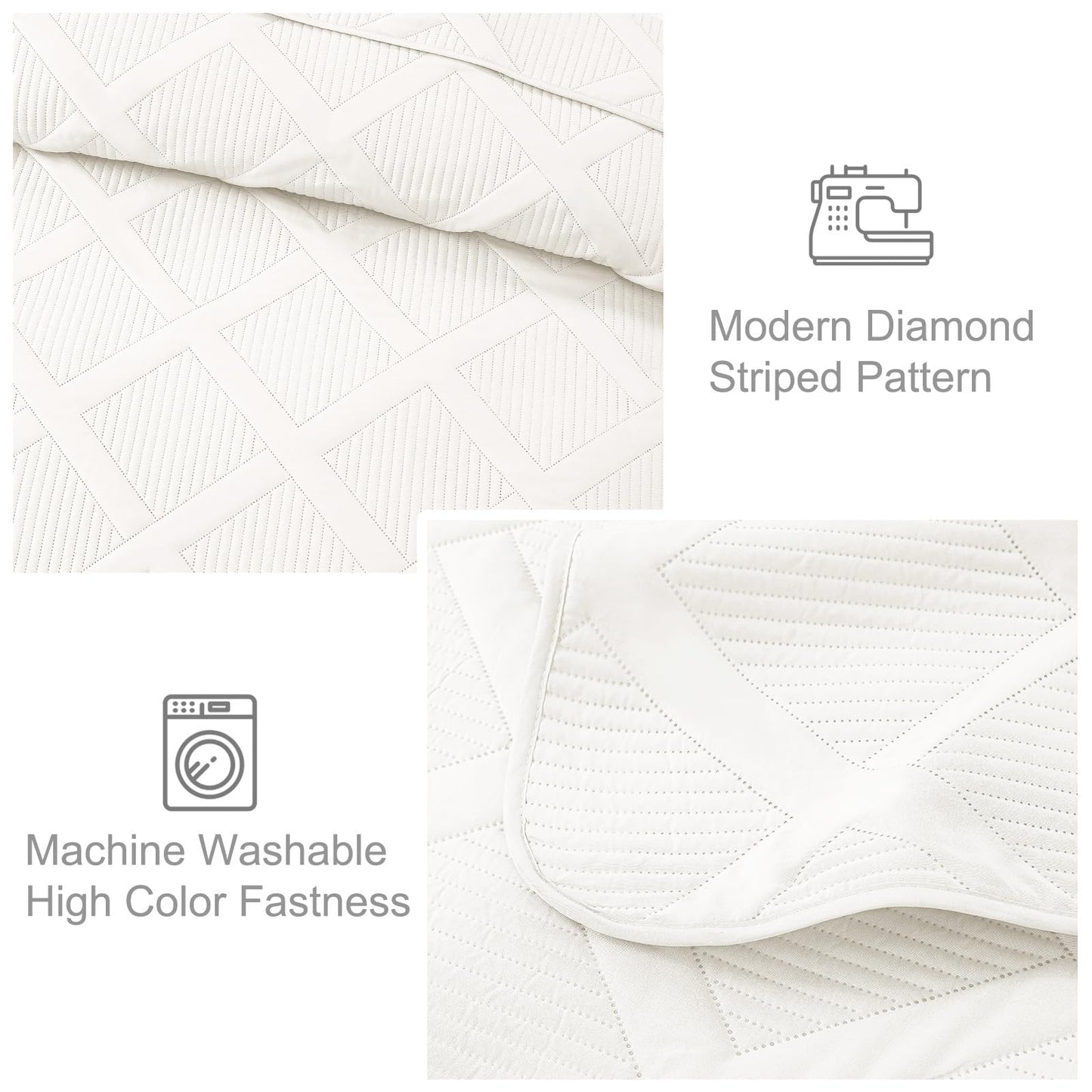 Exclusivo Mezcla Quilts Queen Size - White Quilt Set Bedspread with 2 Pillow Shams, Modern Bedding Set with Striped Pattern, Soft Lightweight Bedspreads Queen Size for All Seasons