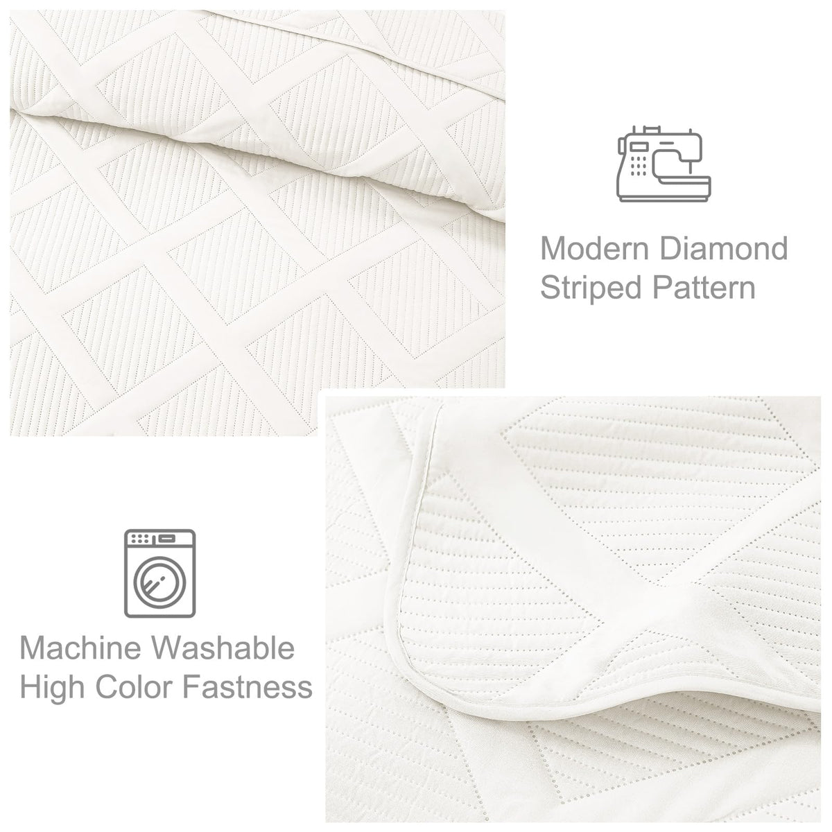 Exclusivo Mezcla King Quilt Set- White Quilts Bedding Set with 2 Pillow Shams, Modern King Bedspread with Striped Pattern, Soft Lightweight Bedspreads Coverlets for All Seasons