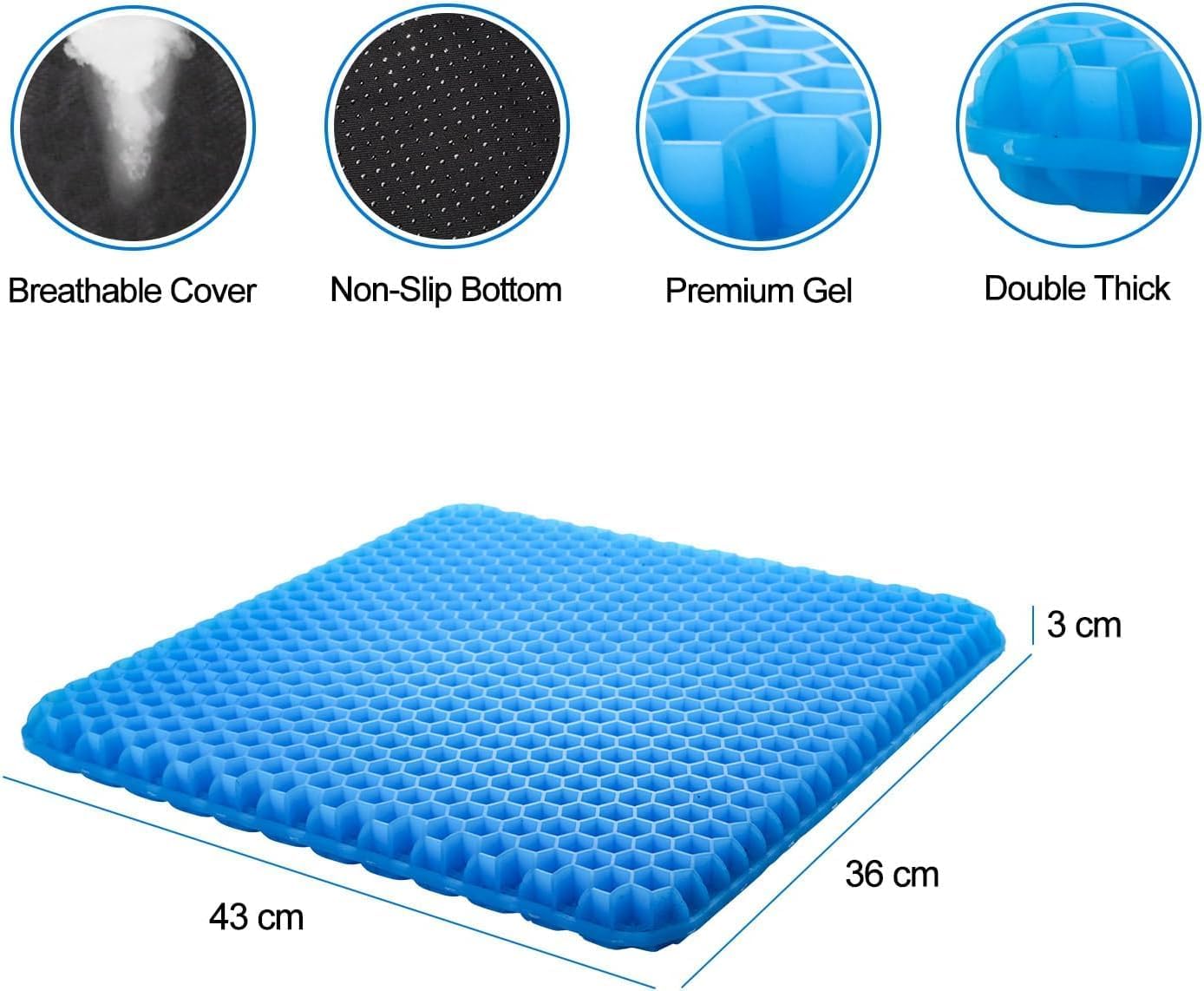Gel Seat Cushions for Long Sitting with Handle,Seat Pads for Back Sciatica Tailbone Pain Pressure Relief with Non-Slip Cover,Chair Pads for Car Seat Driver,Office Desk,Wheelchair -Blue- 45 x 45cm