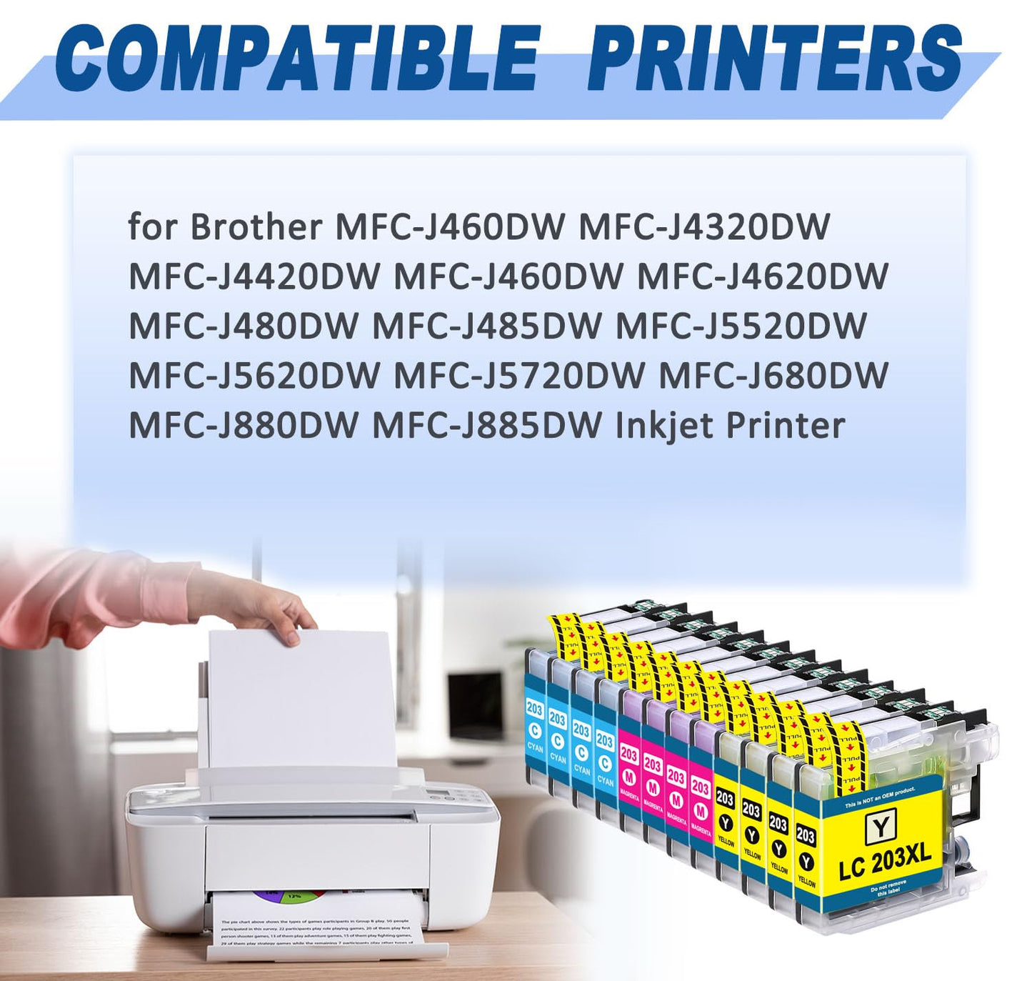 HGZ LC203XL Compatible Color Ink Cartridges Replaccement for LC203 LC203XL LC201XL High Yield Ink for MFC-J460DW J480DW J485DW J680DW J880DW J885DW MFC-J4320(4 Cyan, 4 Magenta, 4 Yellow, 12 Pack)