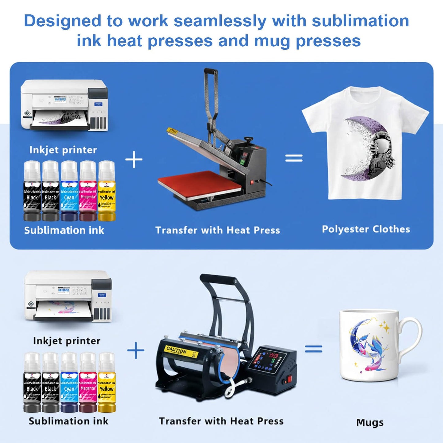 JoyPrinting Sublimation Ink for ET-2803 ET-2800 ET-2850 ET-2720 ET-2400 ET-2750 ET-2760 ET-2840 ET-3760 ET-4800 ET-4700 ET-15000 for Heat Press Transfer on Mugs T-Shirts 500 ML