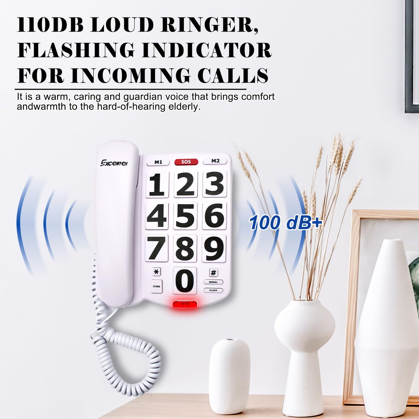 Excelltel Landline Phones for Seniors, Adjustability Features, One-Touch Dialling,Big Button Phone for Seniors, Hard of Hearing Retro Telephone Corded Phones, with Handsfree Function (EX-LD-265)