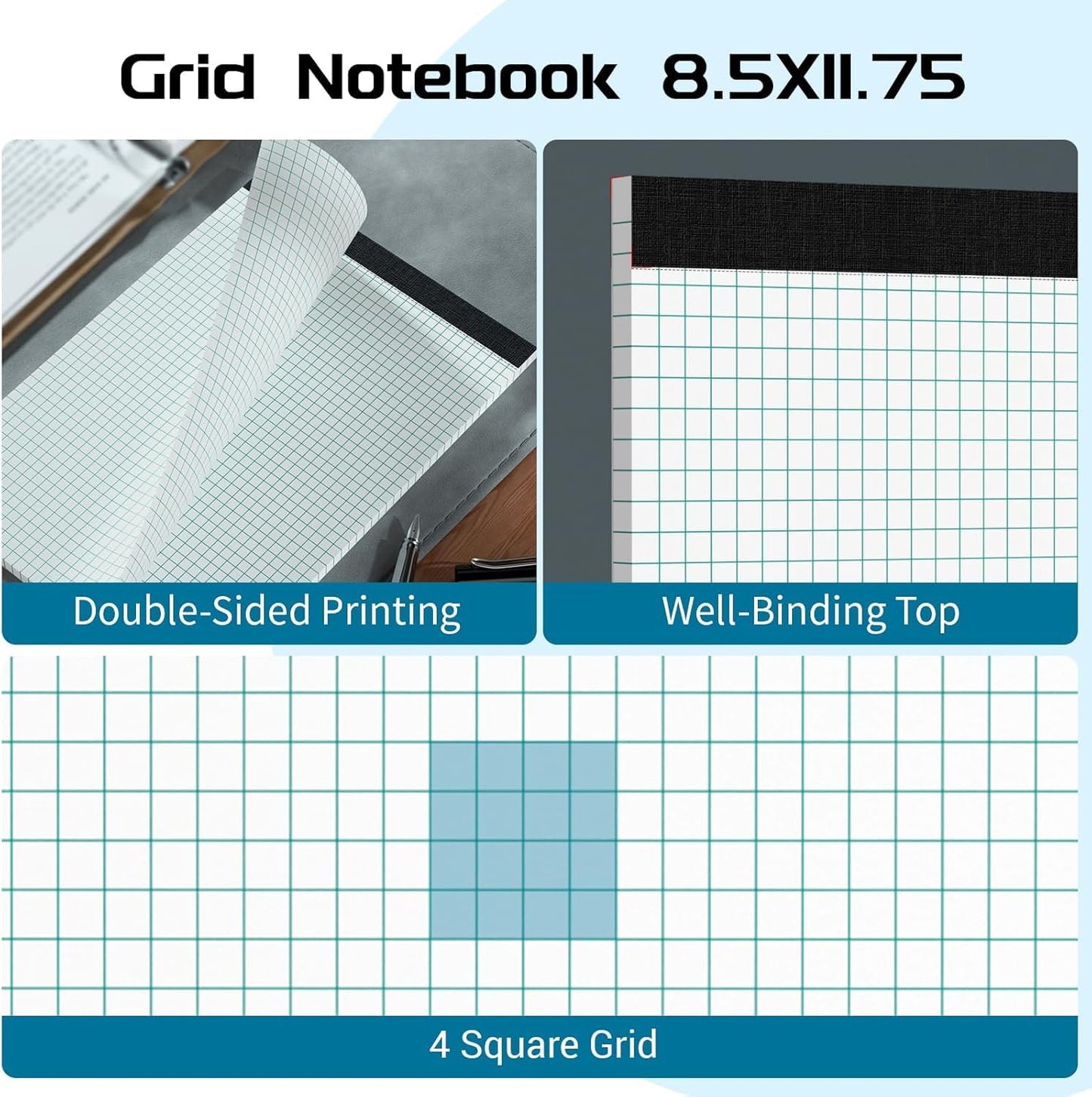 Graph Paper Pads 8.5 x 11 Graph Paper Notebook, 24 Pack 4x4 Quad Grid Paper, 30 Sheets Lined Paper Grid Notebook, Grid Paper Notebook 8.5 x 11 Engineering Paper for Drawing, Designing, Math Sketching