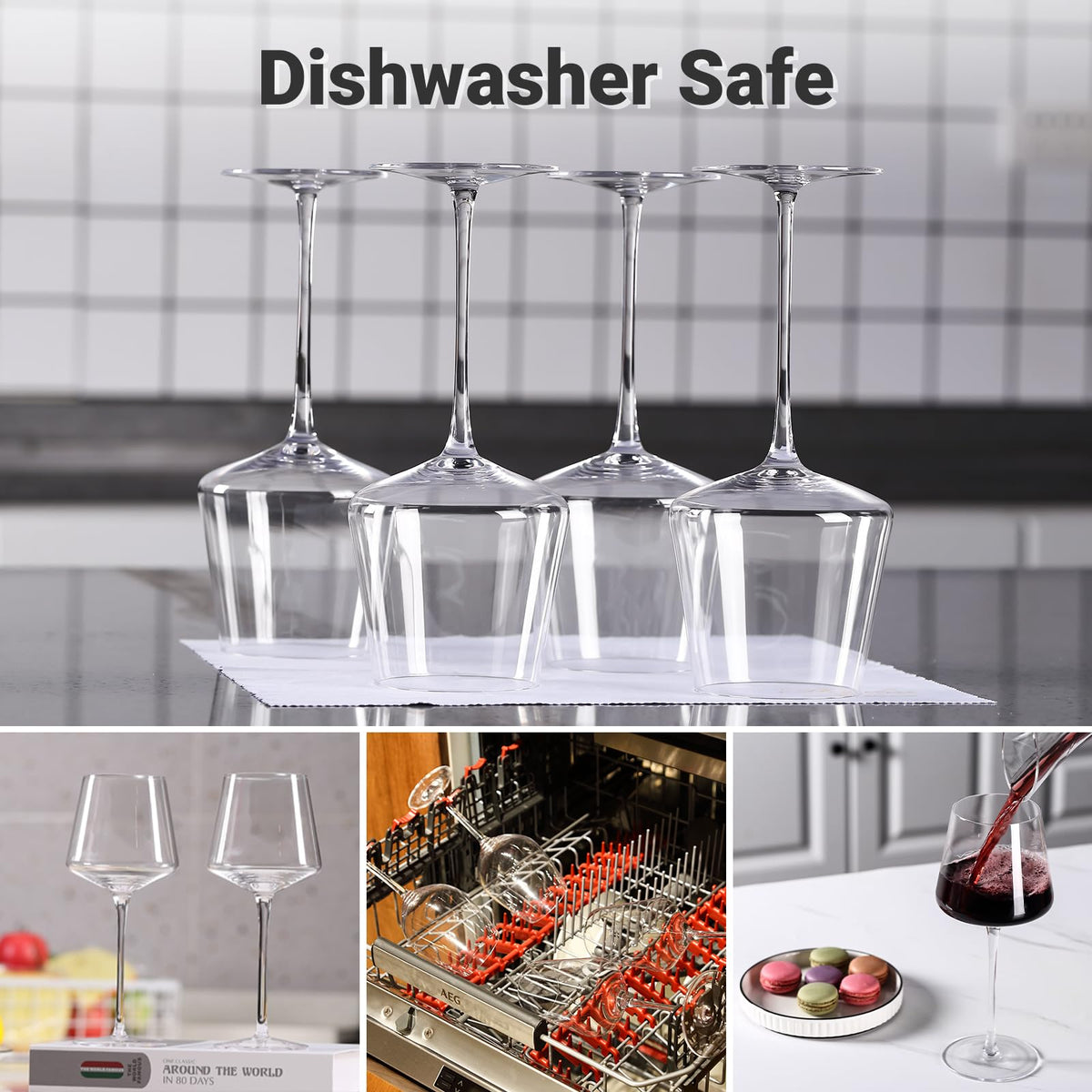 Physkoa Wine Glasses Set of 6-18oz,Crystal Clear Wine Glasses with Tall Long stem, Square Wine Glasses with Flat Bottom,Red/White for Home Party Christmas