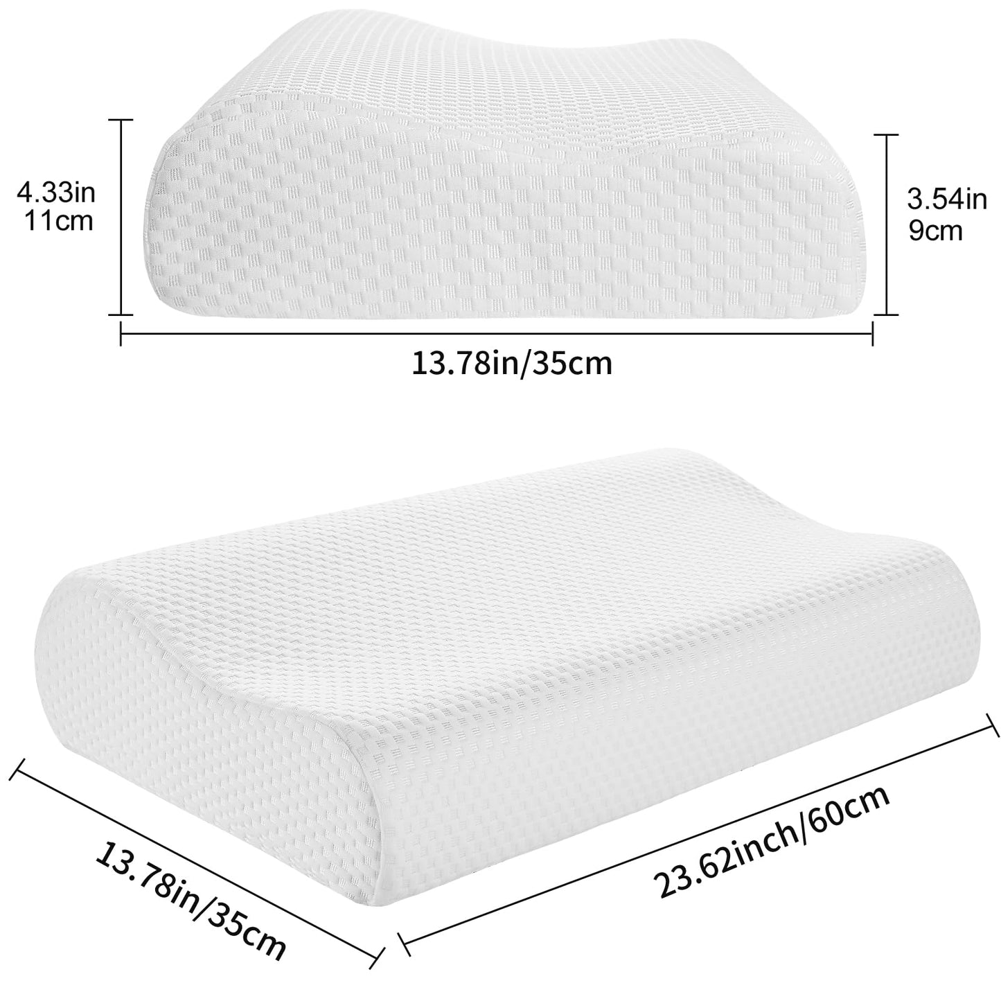 Ergonomic Memory Foam Neck Pillow (Pure White, 23.62 * 13.78 * 4.33/3.54 inch)