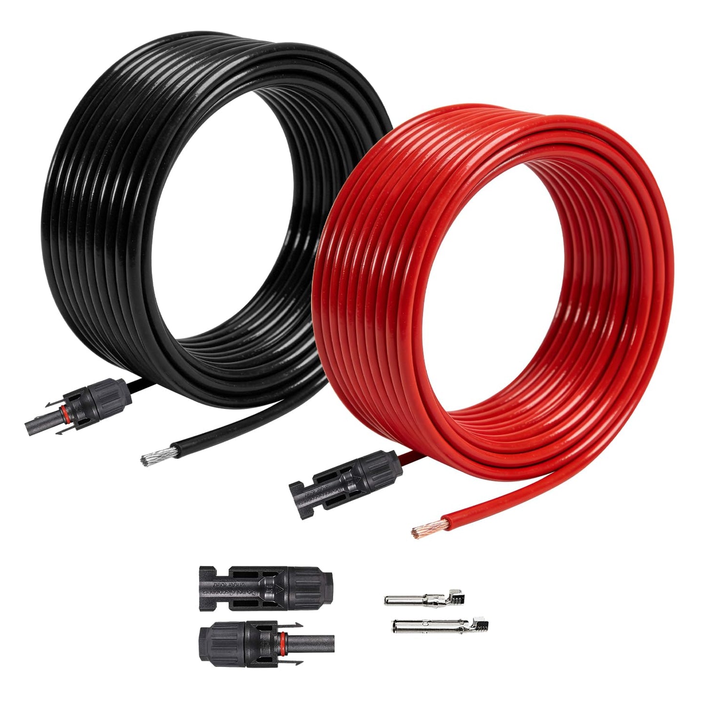 Jamgoer 20FT 10AWG Solar Panel Extension Cable with Male and Female Connectors with Extra Free Connectors and Solar Connector Pins for Solar Panel (6M Red +6M Black)