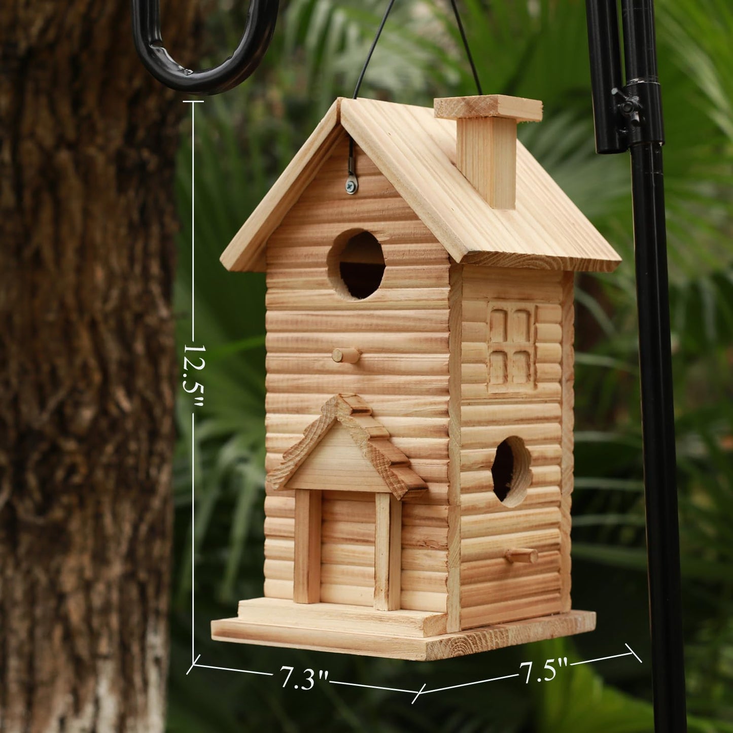 Wooden Bird House Outside Hanging, Carved Window Decorations, Outdoor Birdhouses 2 Hole