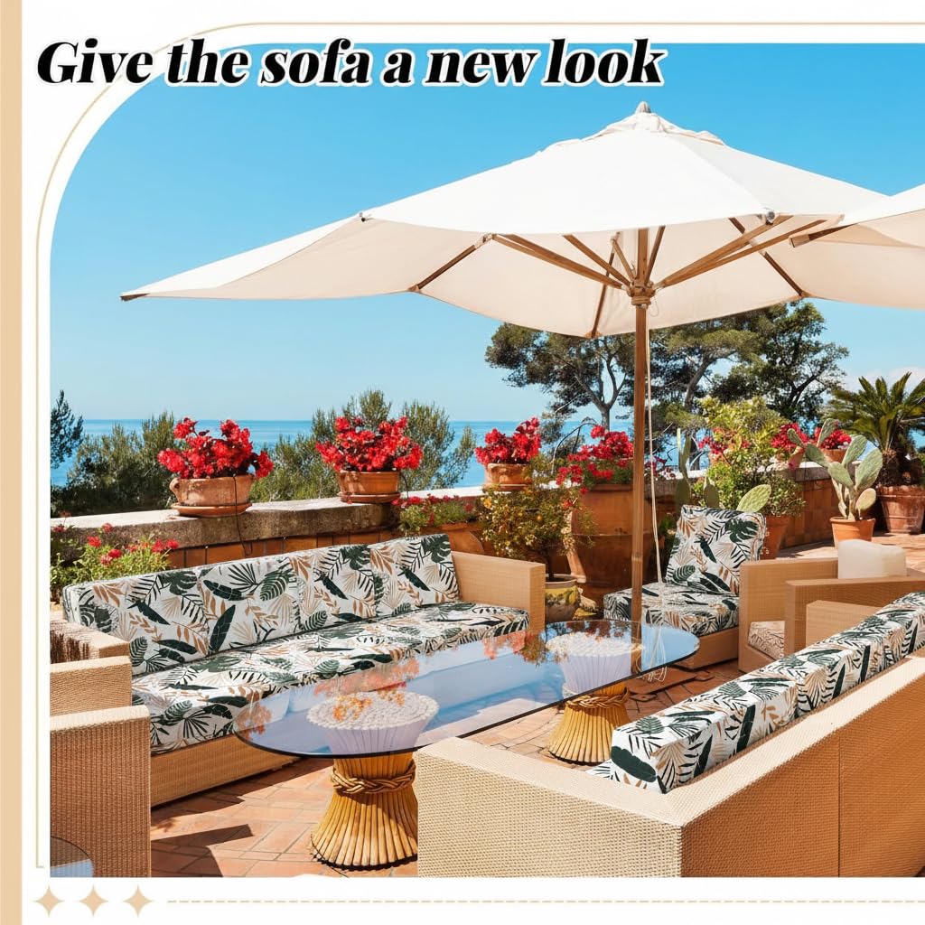 8 Pcs Outdoor Couch Covers, Patio Sofa Cushion Covers-Stretch Print Slipcovers,Washable Sofa Chair Seat Cushions Slipcovers for Indoor & Outdoor Furniture