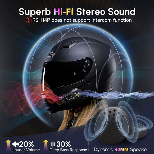 Motorcycle Helmet Headset, Moman RS-H4P Motorbike Helmet Speakers Dual Noise Reduction【New Upgrade】in Battery/RGB/Glove-Friendly Button/AI Voice/FM with 2 Mics Earphone for All Helmets and Solo Riding