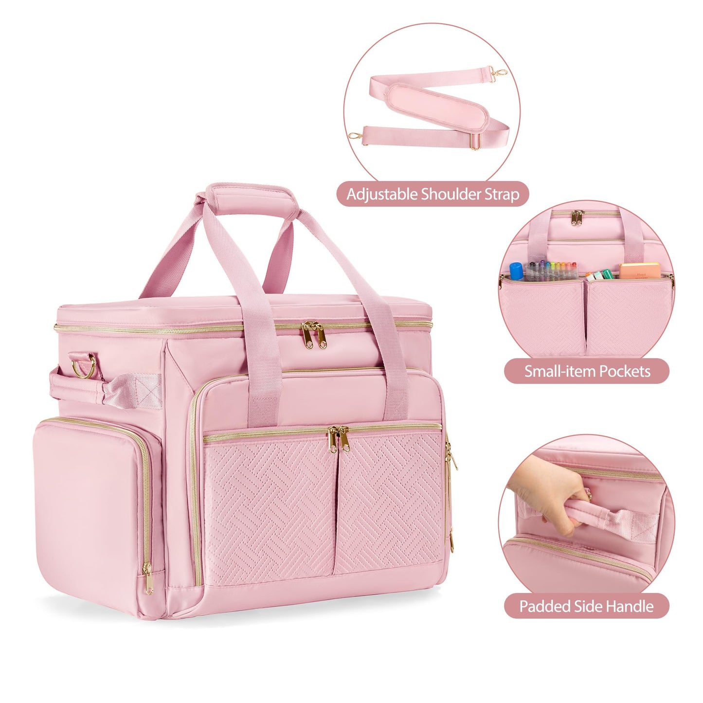 Prokva Rolling Teacher Bag with Wheels, Teacher Tote Bag with Detachable Trolley, Fits for 15.6" Laptop, Pink (Patent Design)