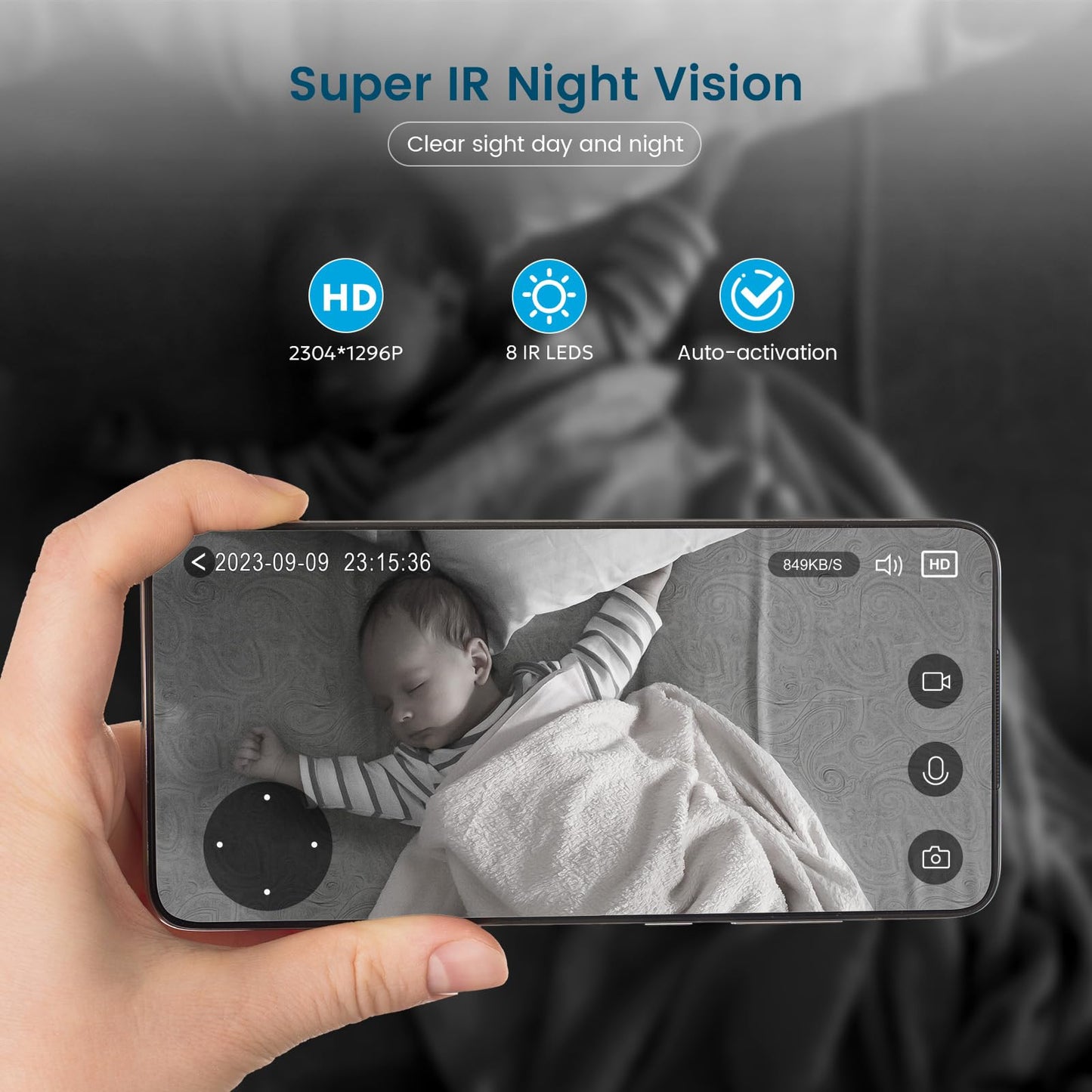 Littleelf Camera Surveillance Interieur, Litokam 2K Pet Cameras with Phone App for Dog Indoor Security Camera WiFi Baby Monitor with Motion & Sound Detection, 360° View Home Camera Works with Alexa