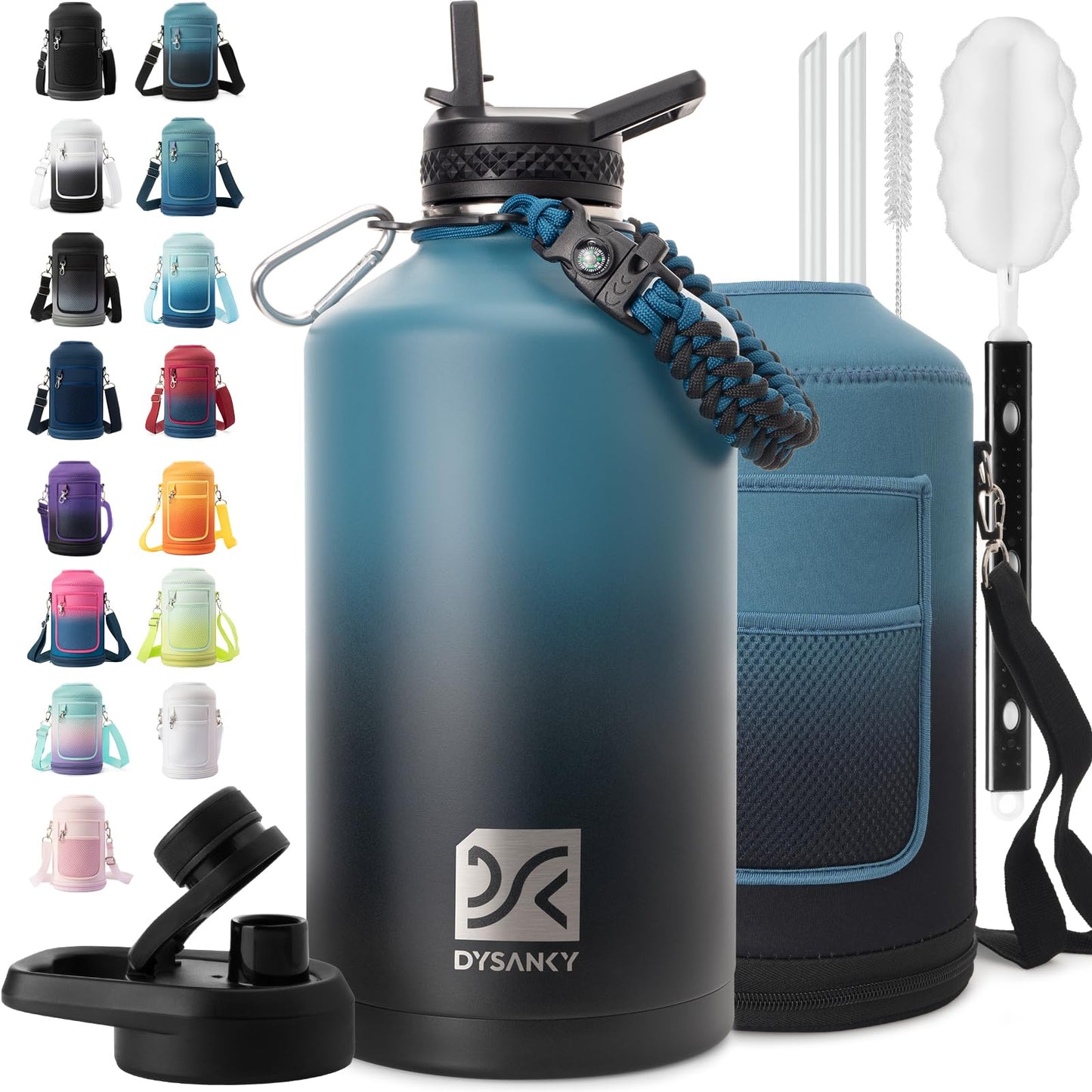 DYSANKY 4L Insulated Water Bottle | Upgraded Thickened Stainless Steel Metal Portable Sports Large Water Jug for Gym and Hiking with Carrier Bag, Handle Strap | BPA-Free 128 oz