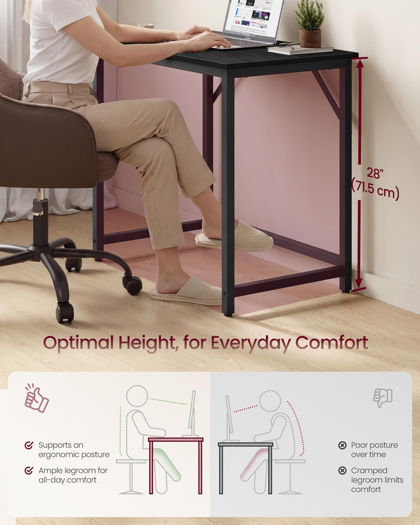 VASAGLE Computer Desk, Gaming Desk, Home Office Desk, for Small Spaces, 19.7 x 31.5 x 29.5 Inches, Modern Style, Metal Frame, Ebony Black and Ink Black ULWD038B56V2