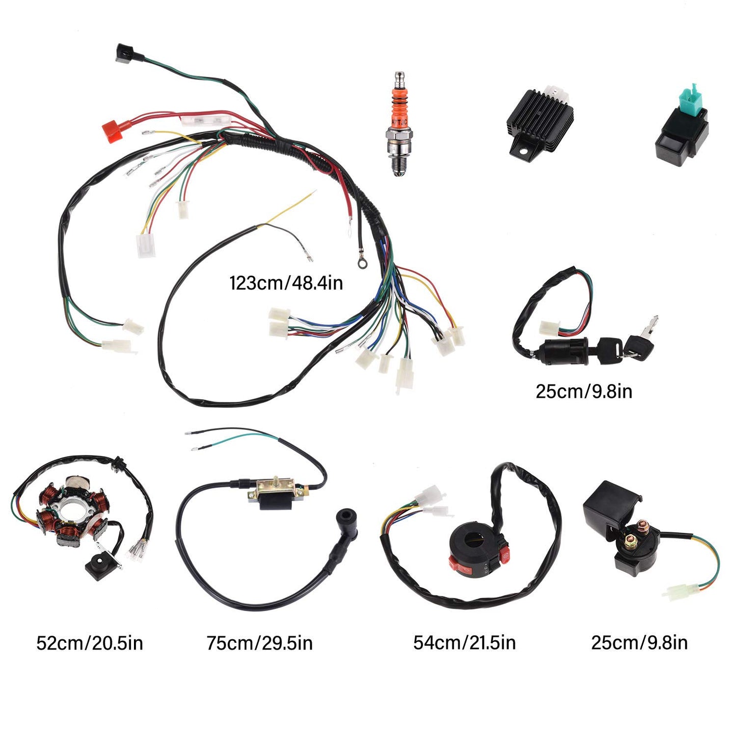 BTRLIACY Complete Electrics Stator Coil CDI Wiring Harness Spark Plug Quad Wire Harness Set for 50cc 70cc 90cc 110cc 4 Stroke ATV Bike Buggy