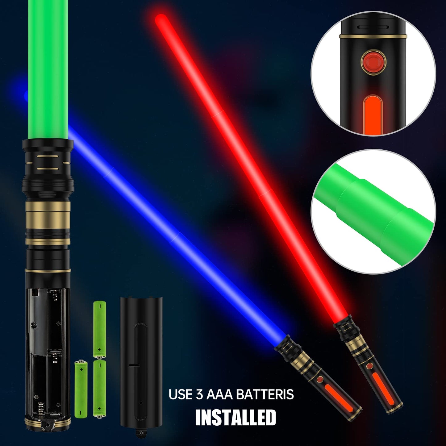 Light Saber for Kids, KEGOZ 3 Packs 3 Colors Light Sword with FX Sound (Motion Sensitive) and Glowing Handle, Expandable Light Sabers Set for Halloween Xmas Children's Day Gifts