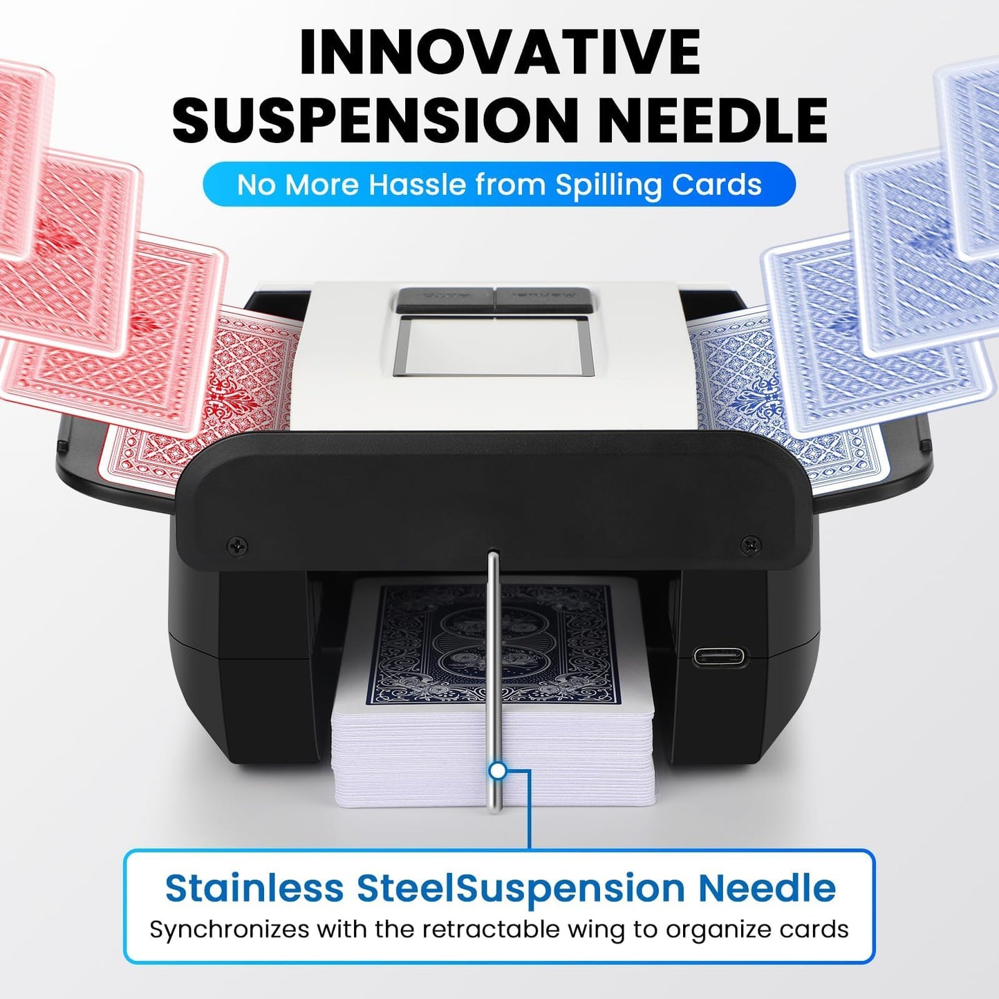 Automatic Card Shuffler for 1-2 Decks - Ultra-Quiet Rechargeable Shuffling Machine with 2-Second Shuffle, USB-C Charging & Universal Card Compatibility (Poker, UNO, Blackjack, Sleeved Cards