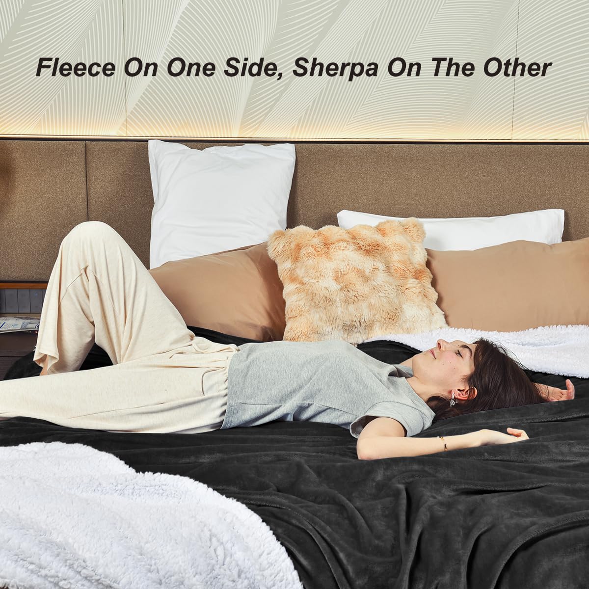 KAWAHOME Sherpa Fleece Blanket King Size Super Soft Extra Warm Thick Winter 500GSM Heavy Blankets for Couch Sofa Bed, 108" X 90"(274cmX 229cm,Dark Grey)