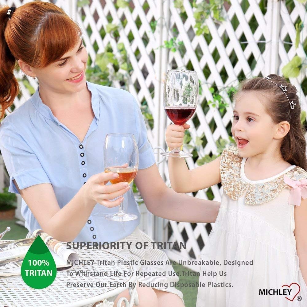 MICHLEY Unbreakable Wine Glasses, 100% Tritan Plastic Shatterproof Wine Glasses, BPA-Free, Dishwasher-Safe 20 oz, Set of 6