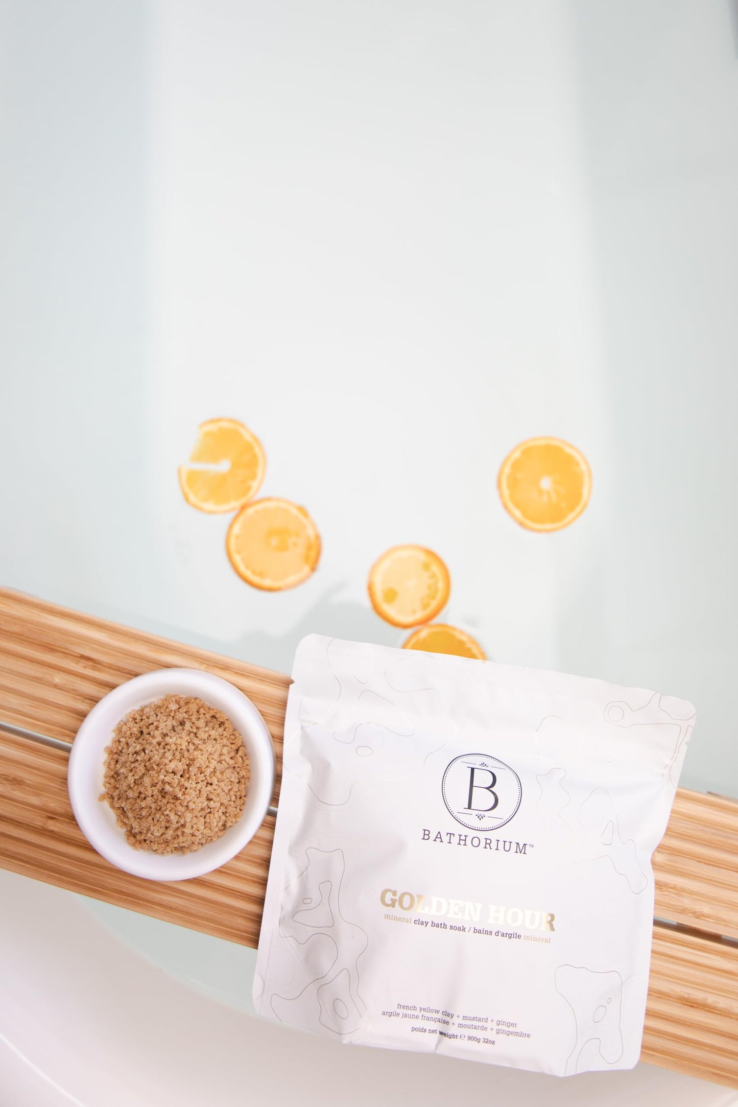 Bathorium Golden Hour Mud Mineral Soak, Detox Bath Soak with French Grey Sea Salt, Ginger & Mandarin, Sinus Relief & Recovery, pH-Balanced for Women, Approximately 3 Baths, 900g