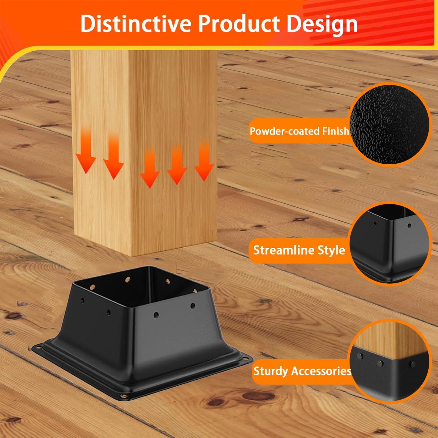 ORIGLE 4x4 Post Base 4Pcs, Internal 3.58"x3.58" Heavy Duty Powder-Coated Steel Post Bracket Fit for Standard Wood Post Anchor, Decking Post Base for Deck Porch Handrail Railing Support