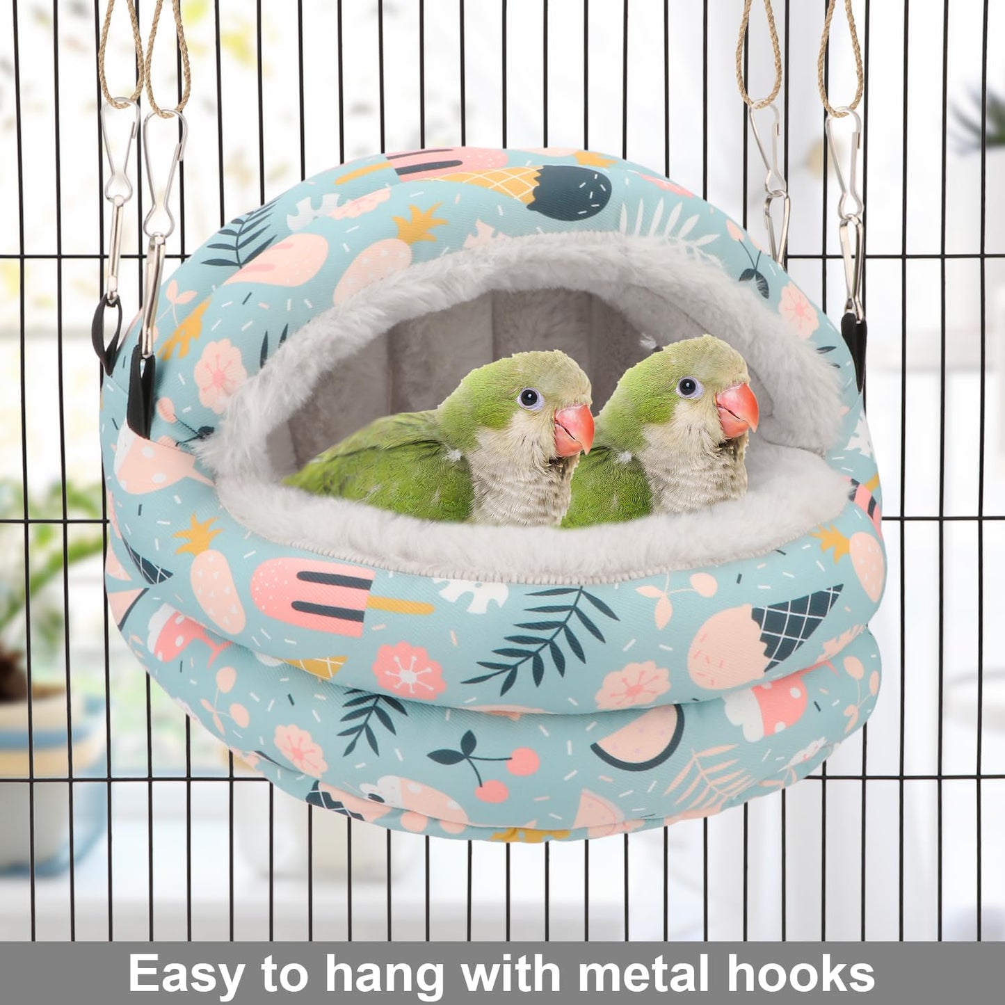 Reshiho Bird Nest House Winter Warm Bird Bed Hanging Hammock Snuggle Hut for Parakeets Budgies Cockatiels Conures Quaker Parrot (Medium, Blue)