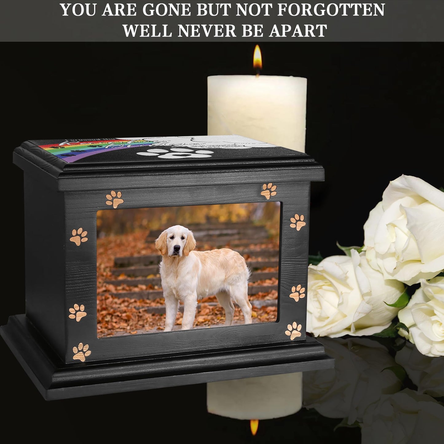 Pet Memorial Urn for Dogs or Cats Ashes - Large Wooden Funeral Keepsake With Photo Frame, Cremation Memory Box for Loss Pets, Casket Burial Ashes