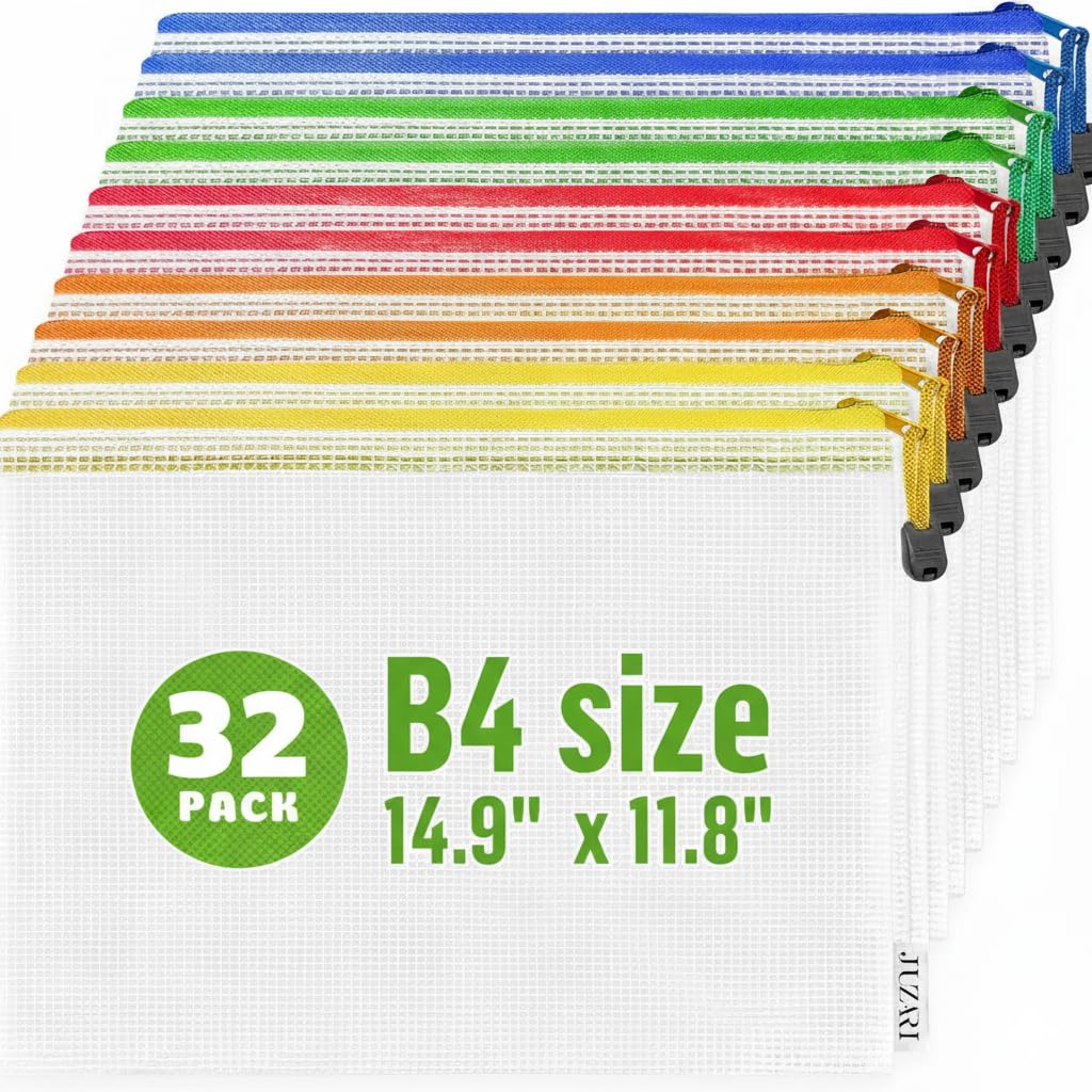 32 Pack Large Mesh Zipper Pouch B4 (12x15in) - Game Bags for Puzzle and Toy Storage Bags - Board Game Storage Zip Plastic Mesh Bags for Toys & Playroom Organization and Storage Zippered Pouches Folder