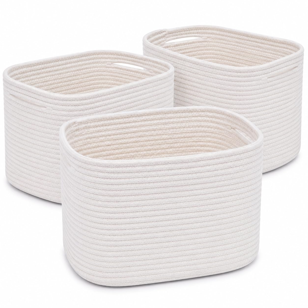OrganiHaus Off White Soft Woven Baskets for Storage Organization Set of 3, Cotton Rope Storage Baskets for Shelves, Square Book Bins, Bathroom Towel Hamper, Panier Rangement