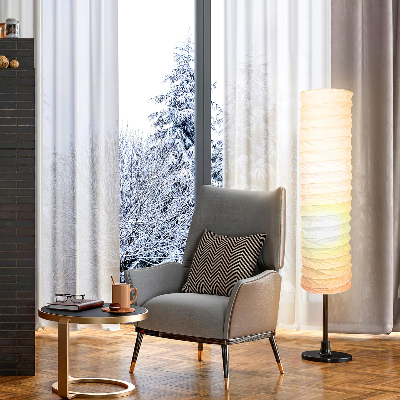 TOVINANNA Paper Lamps Shade, Foldable Rice Paper Floor Lampshade Lamp Cover for Bedroom Living Room, Modern Nordic Style Standing Light Shade for Home Decoration