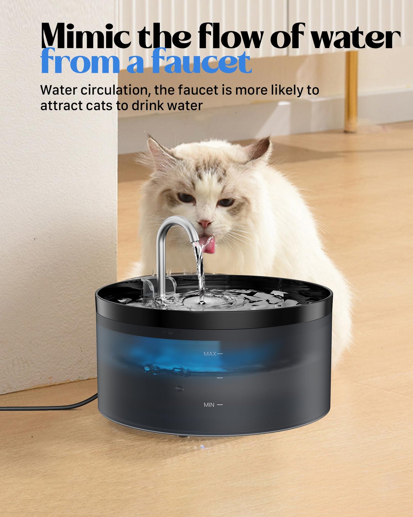 GIOTOHUN Cat Water Fountain: 3.2L Black Cat Drinking Fountain - Silent, Triple Filtration, LED Light, 6 Filters + 3 Sponges