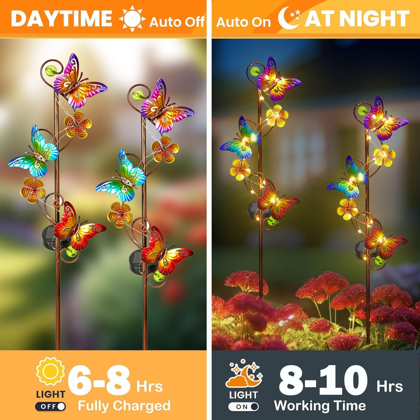 NAN ZAI NAN FANG Butterfly Solar Stake Lights, Waterproof, for Outdoor Decor, Garden,Lawn,Patio or Courtyard, 2 Pack