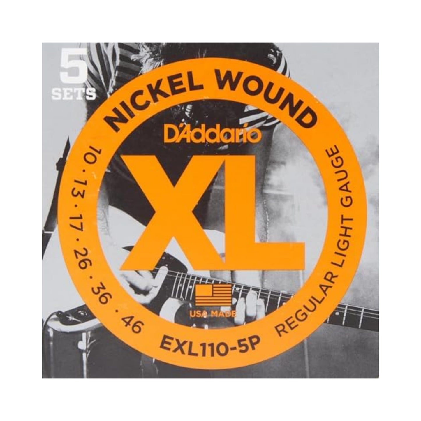 D'Addario Electric Guitar Strings, XL Nickel, EXL110-5P, Regular Light Gauge 10-46, 6-String Set, Pack of 5