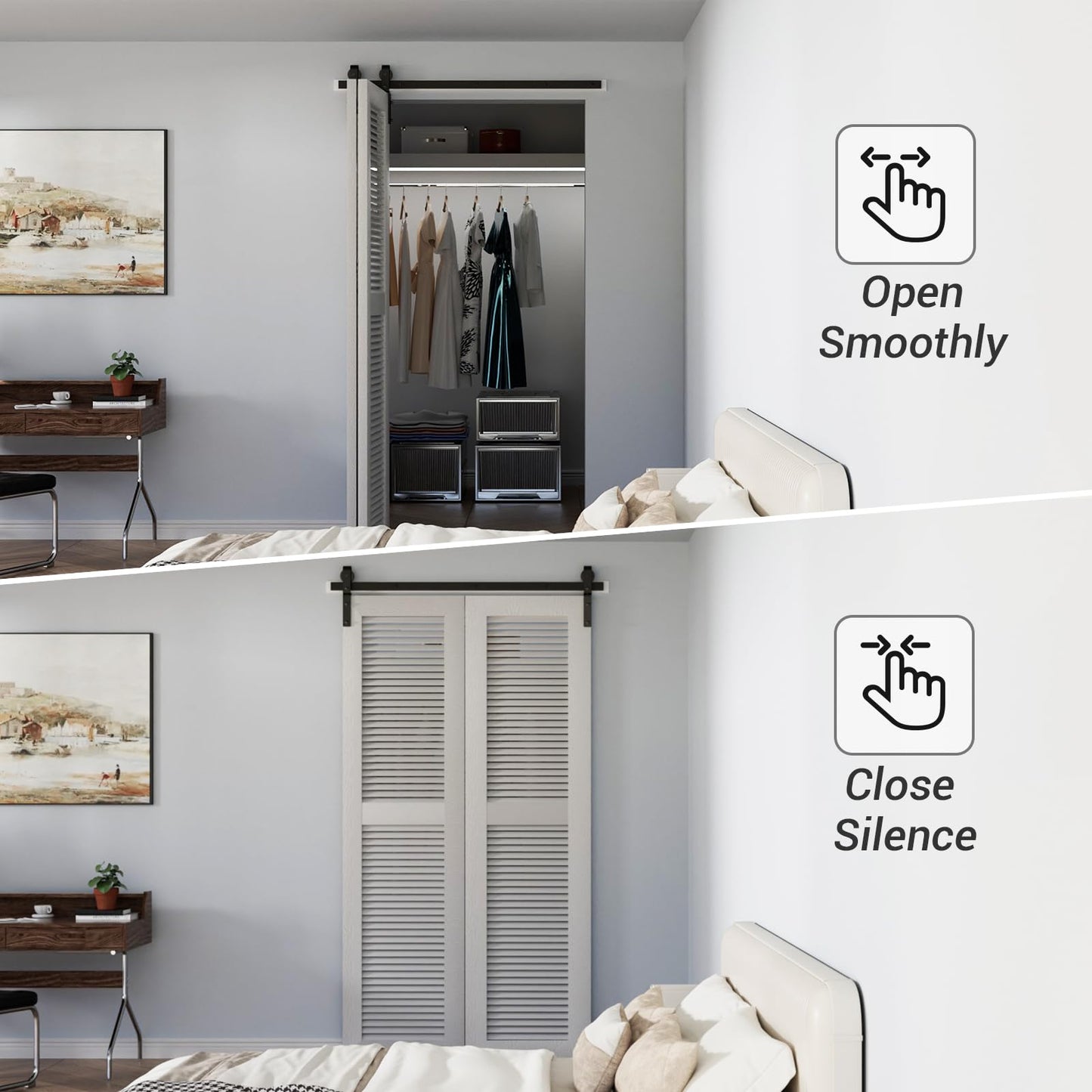 TSMST 91CM/3FT Bi-Folding Sliding Barn Door Hardware,Quietly Simple and Easy to Install for 2 Doors Hardware Kit, Applicable to Door Openings 60-70CM