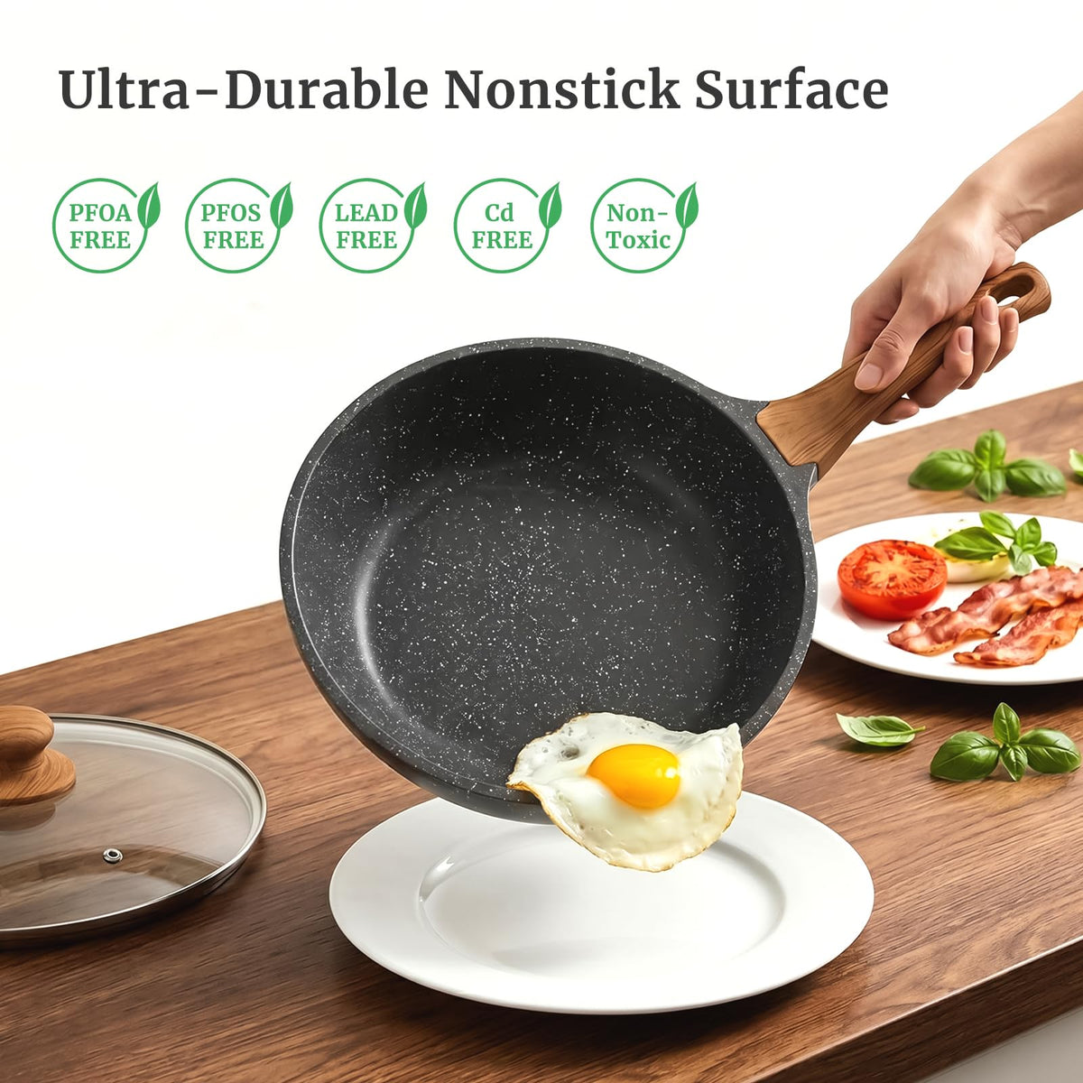 YASHE 11in / 4.5QT Nonstick Deep Frying Pan with Glass Lid, Dishwasher Safe