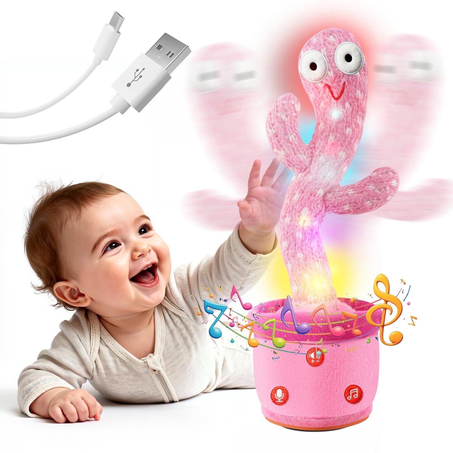 SANJOIN Rechargeable Dancing Talking Cactus Toy for Toddlers 18 Months+, Baby Girl Toys with Volume Adjustable, Mimicking, Recording and Singing, Baby Girl Gifts, Easter Basket Stuffers for Girls Boys